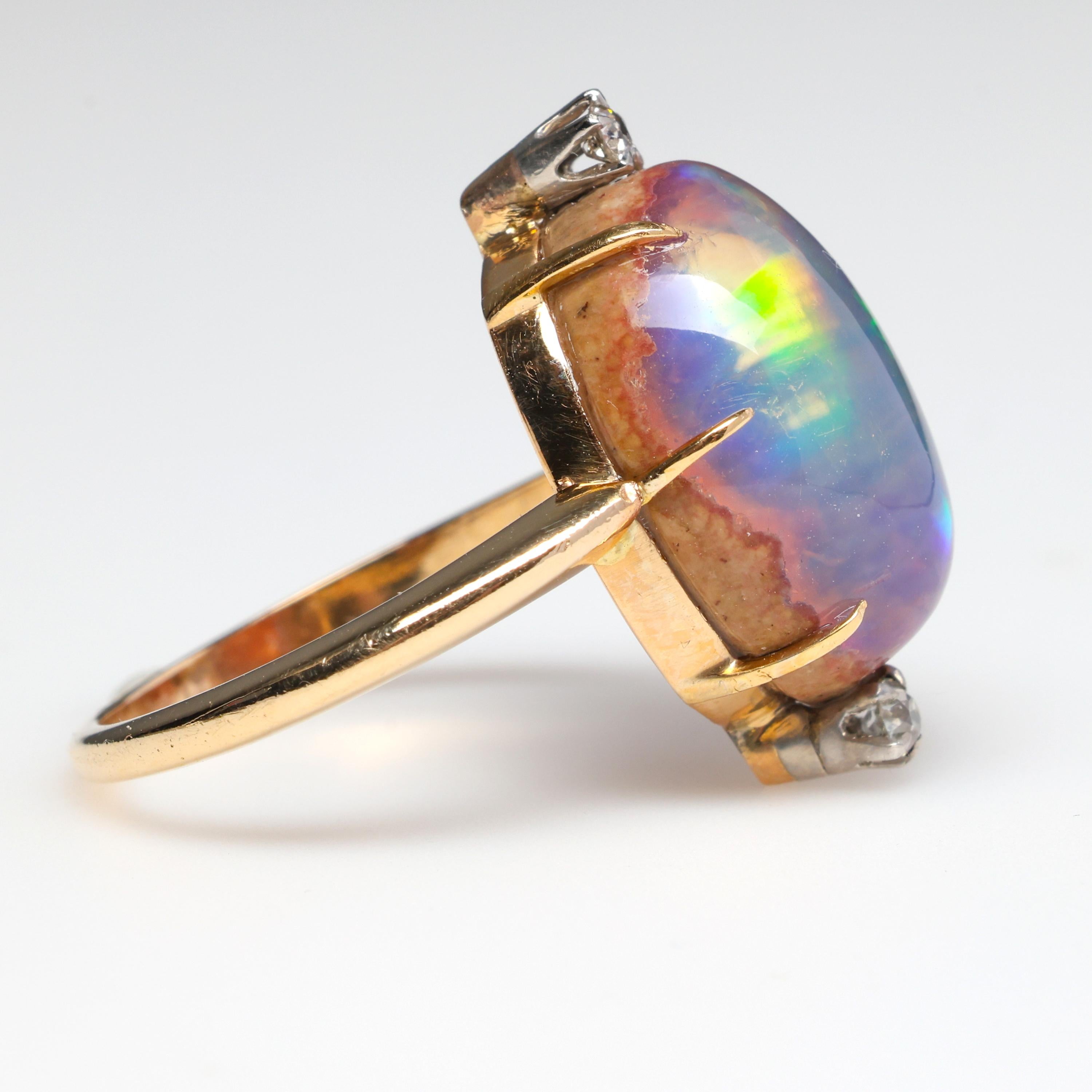 Antique Mexican Boulder Opal Ring Certified In Excellent Condition In Southbury, CT