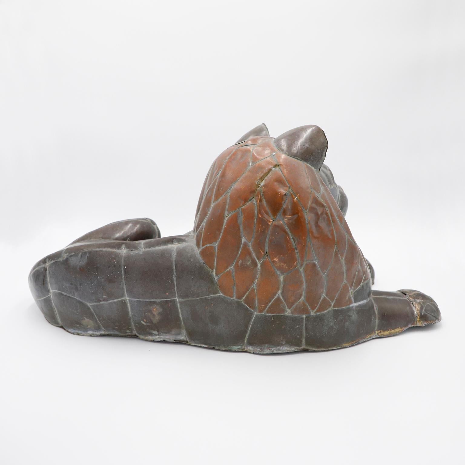 Mid-Century Modern Antique Mexican Brass and Copper Lion Sculpture For Sale