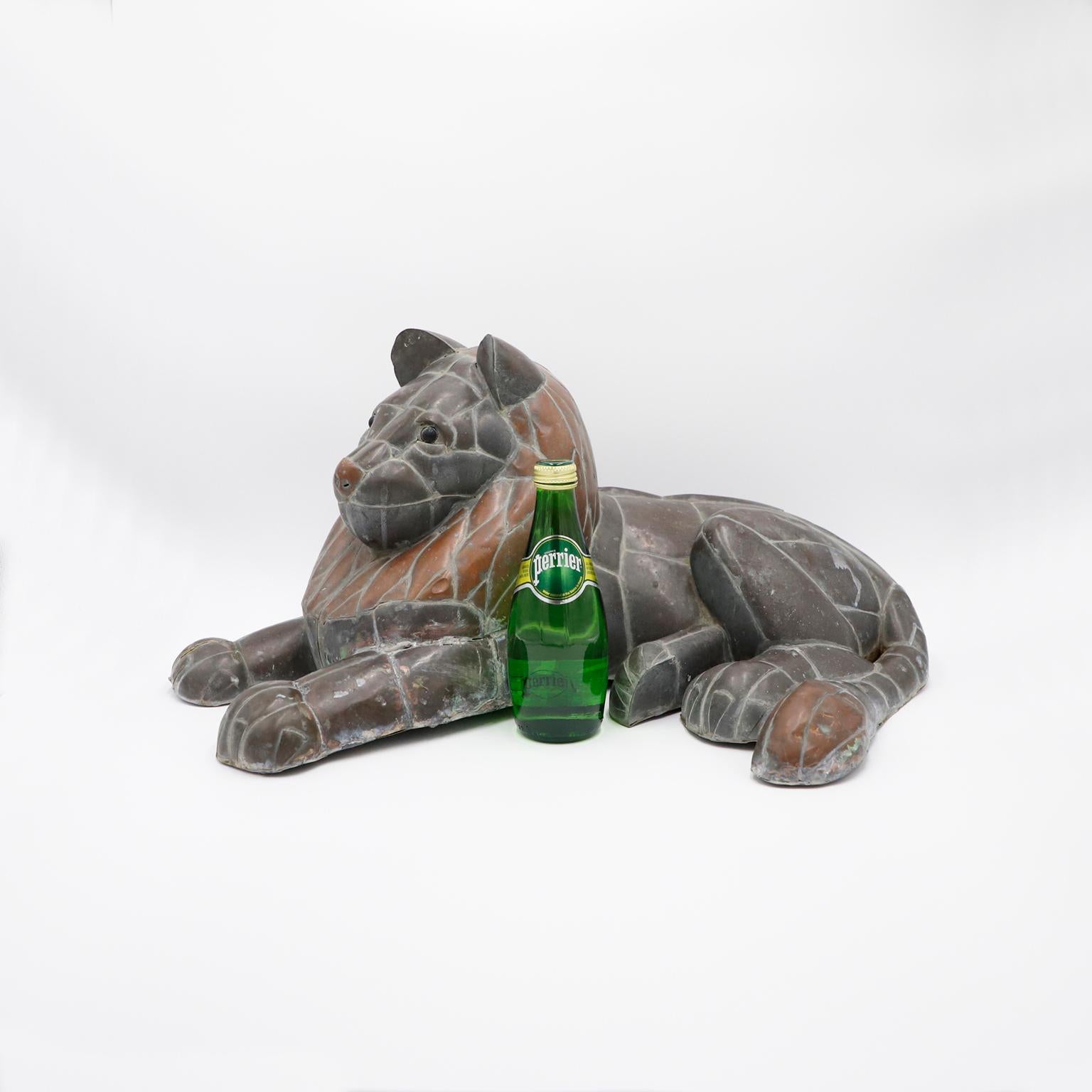 Antique Mexican Brass and Copper Lion Sculpture In Good Condition For Sale In Mexico City, CDMX