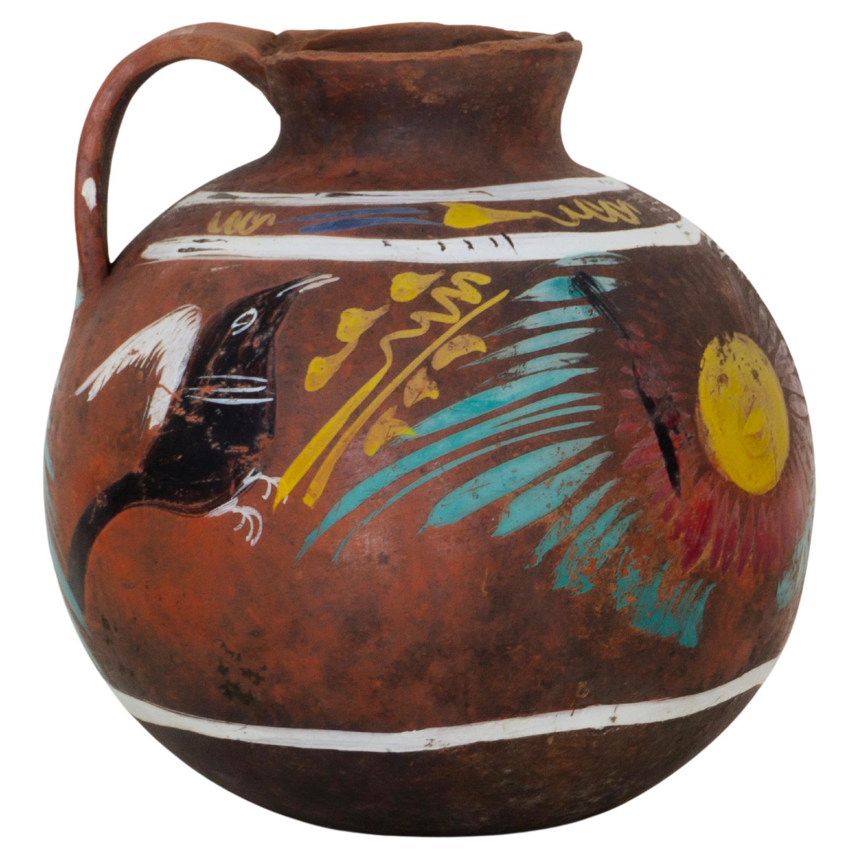 Antique Mexican Clay Decorative Jug. Benedicto. XX Century. Herencias Collection