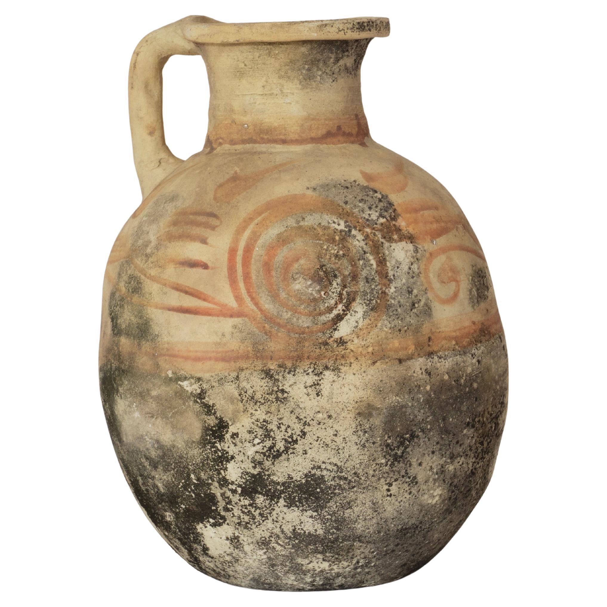 Antique Mexican Clay Decorative Jug. Carmelita. XX Century. Herencias Collection