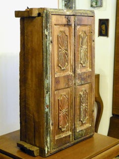 Antique Mexican Colonial Wood Wall Cabinet 18th Century Made in Puebla Mx.