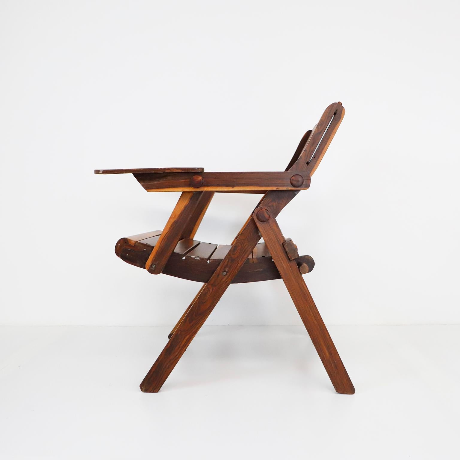 Mid-Century Modern Antique Mexican Folding Armchair Made in Solid Cocobolo Wood For Sale