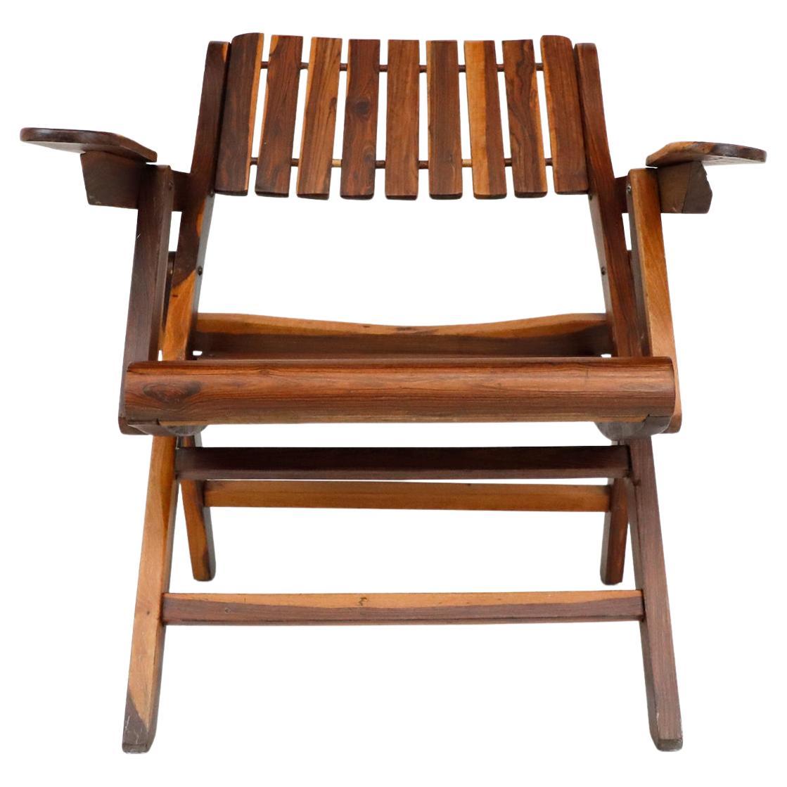 Antique Mexican Folding Armchair Made in Solid Cocobolo Wood For Sale