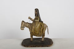 Antique Mexican Folk Art Mary on Donkey "Flight to Egypt" Painted Wood Sculpture