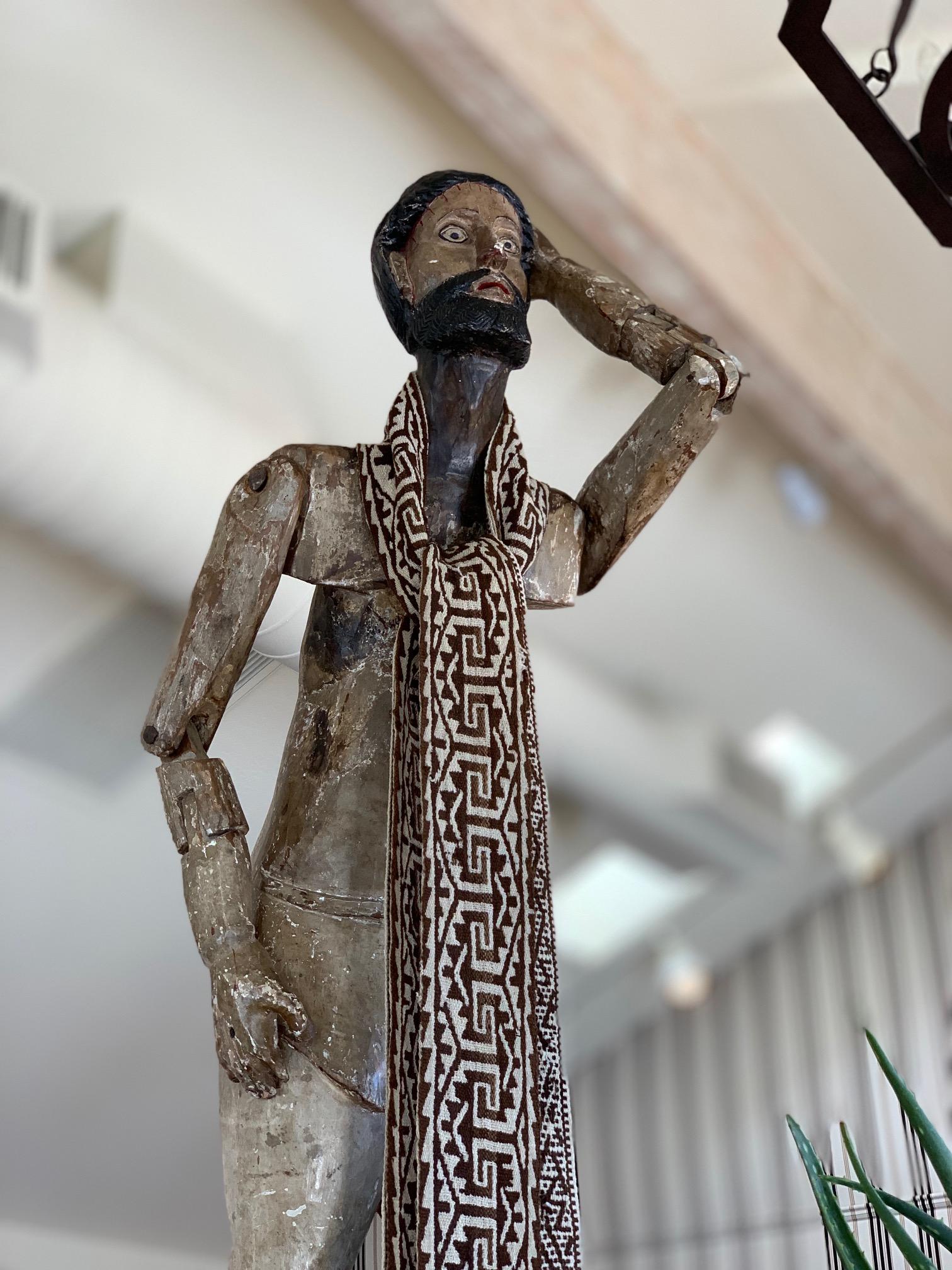 Exquisite example, life-size reticulated Jesus Santo. 18th century, Mexican. Hand-carved from pine wood, ghesso, and showing wonderful age and patina.