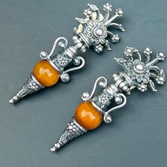 Antique Mexican Spanish Colonial Revival Silver Articulated Dangle Earrings