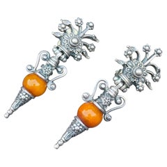 Antique Mexican Spanish Colonial Revival Silver Articulated Dangle Earrings