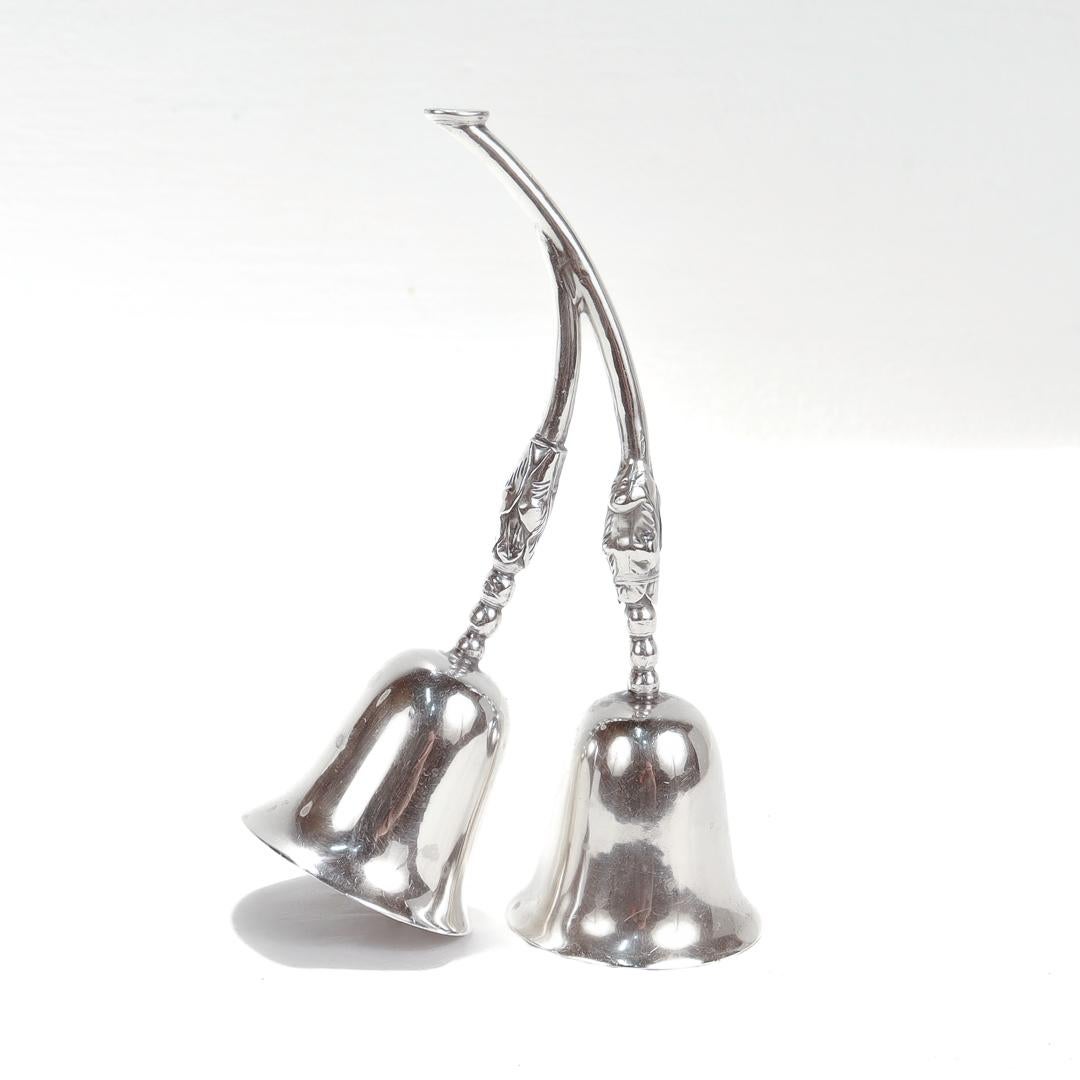 Antique Mexican Taxco Sterling Silver Double Bell In Good Condition In Philadelphia, PA