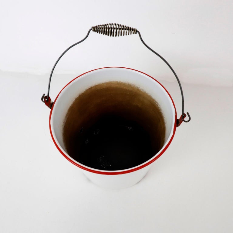 Antique Mexican White Enamel Bucket For Sale at 1stDibs