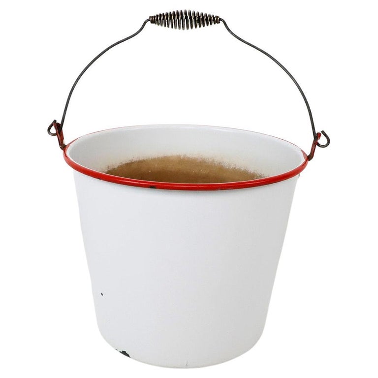 Antique Mexican White Enamel Bucket For Sale at 1stDibs