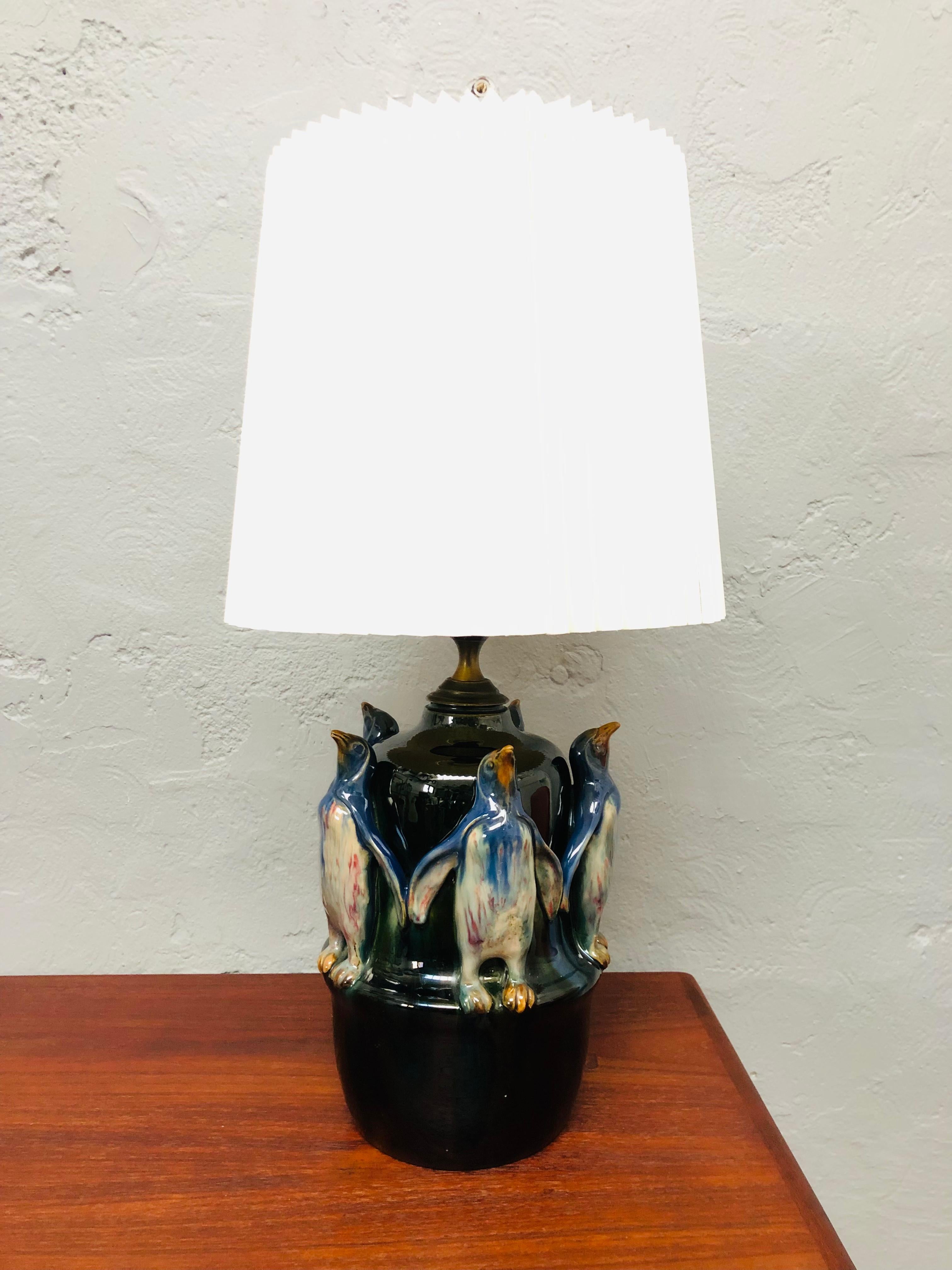 Antique Michael Andersen & Son of Bornholm Painted Pottery Table Lamp For Sale 2