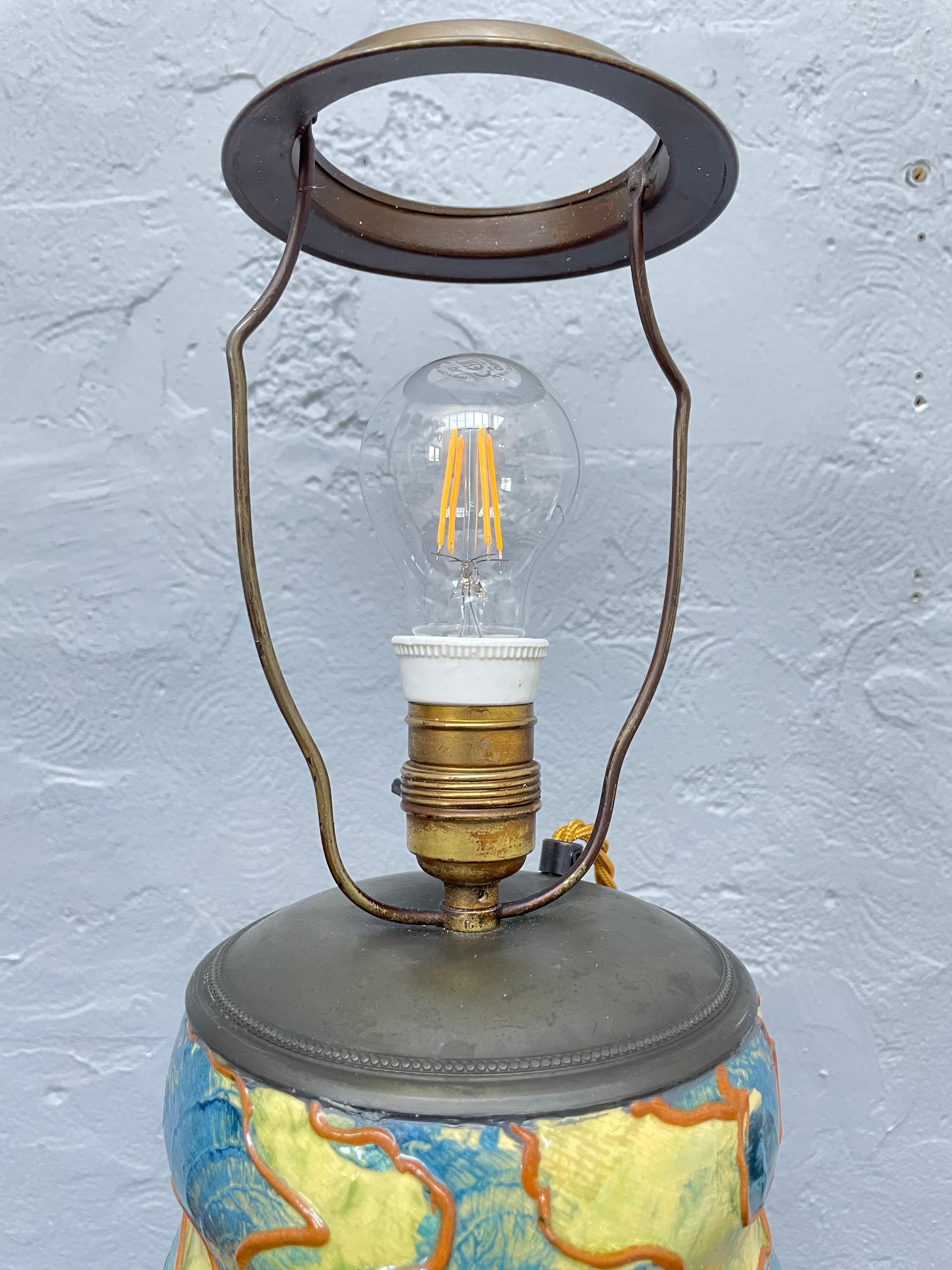 Antique Michael Andersen & Son of Bornholm Painted Pottery Vase Table Lamp For Sale 3