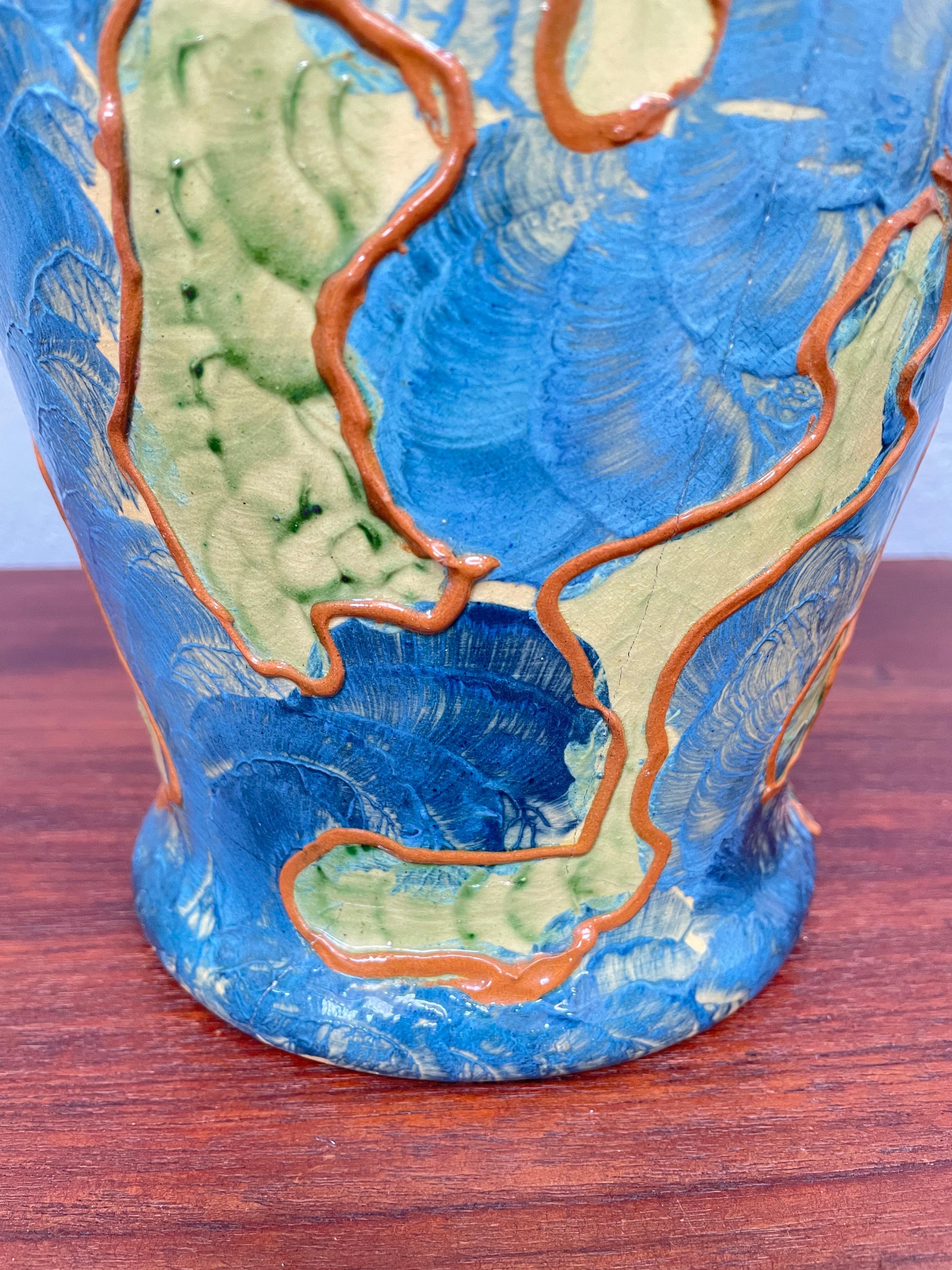 Antique Michael Andersen & Son of Bornholm Painted Pottery Vase Table Lamp For Sale 4