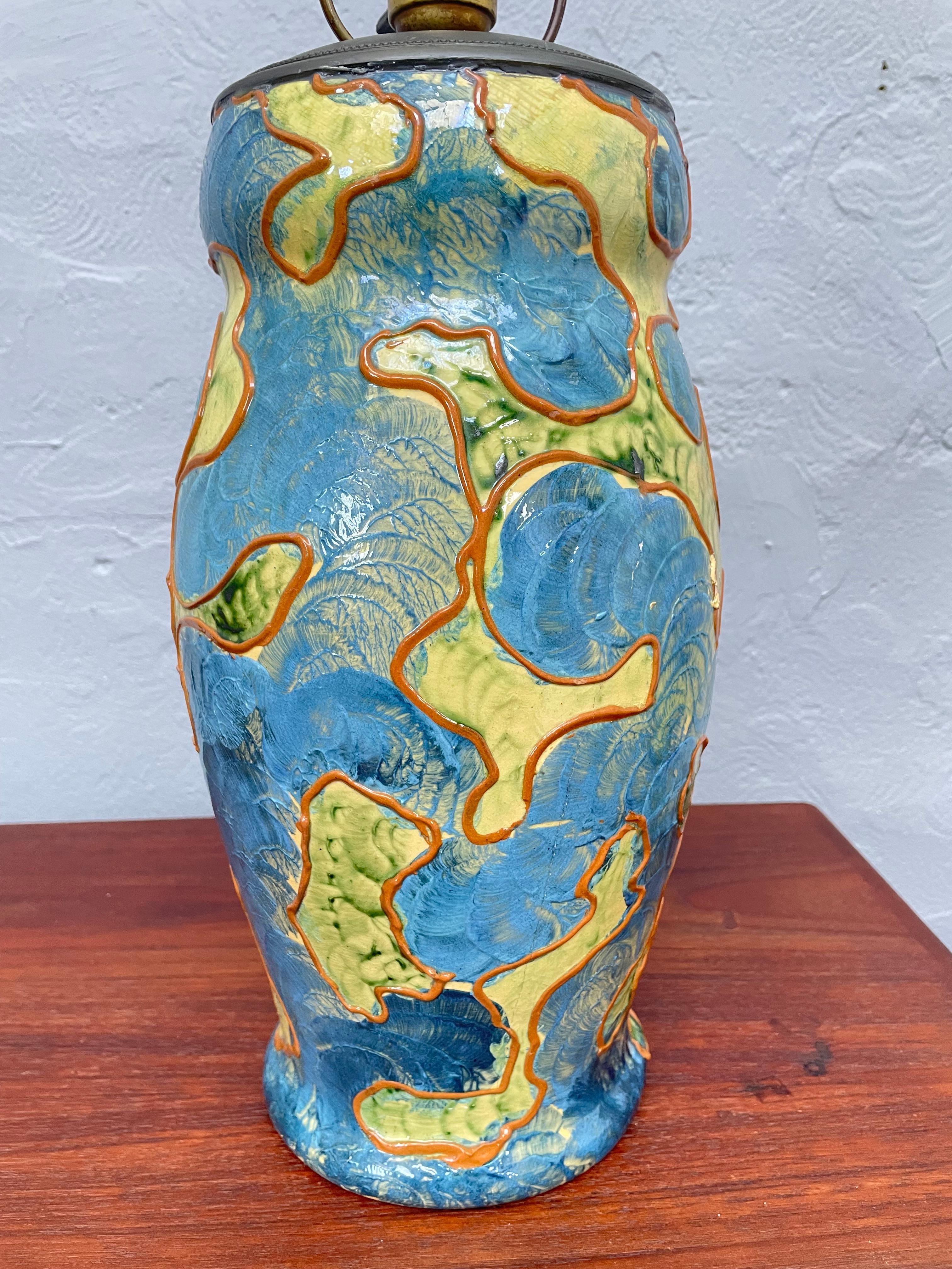 Antique Michael Andersen & Son of Bornholm Painted Pottery Vase Table Lamp For Sale 6