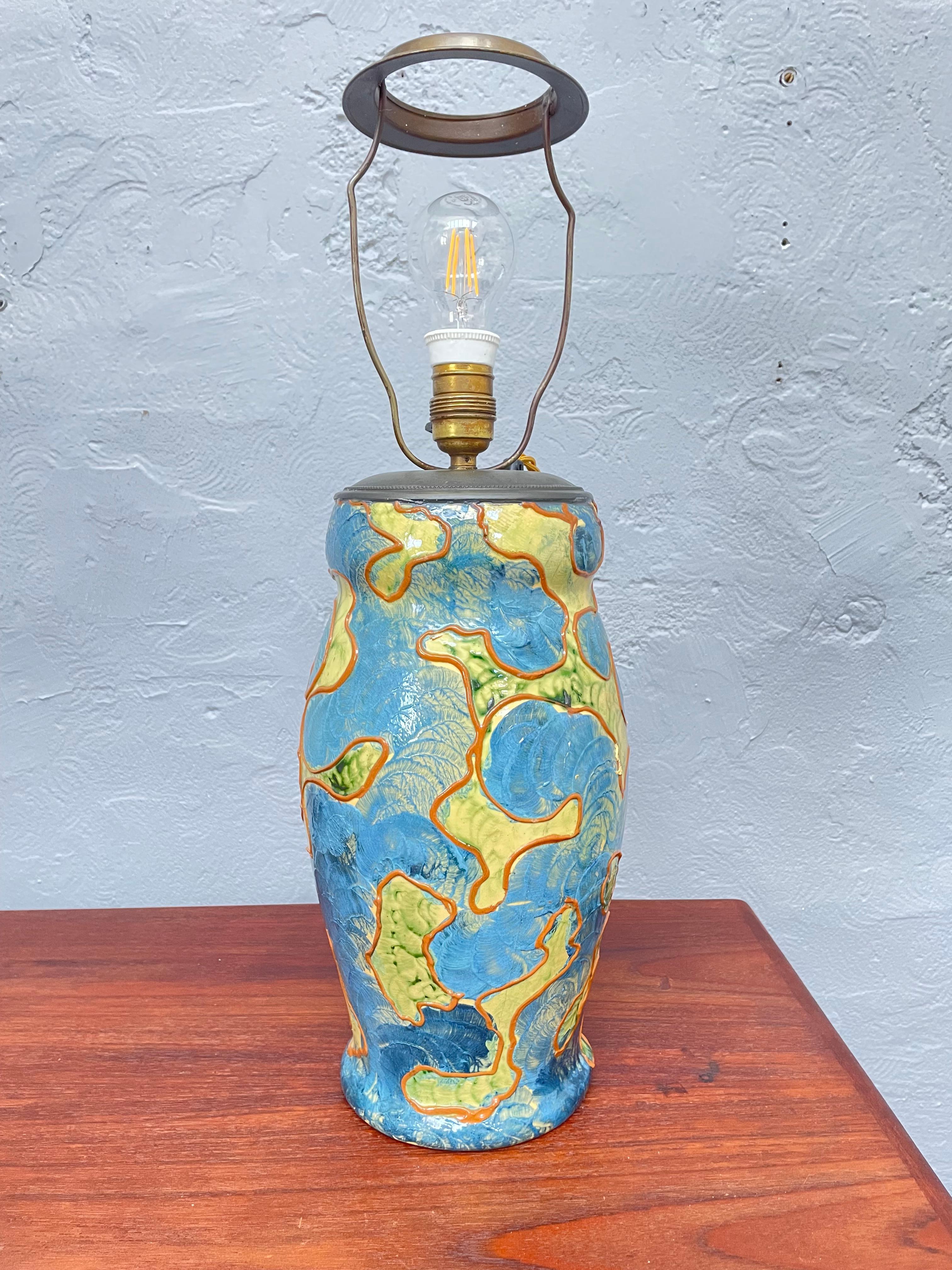 Antique Michael Andersen & Son of Bornholm Painted Pottery Vase Table Lamp For Sale 7