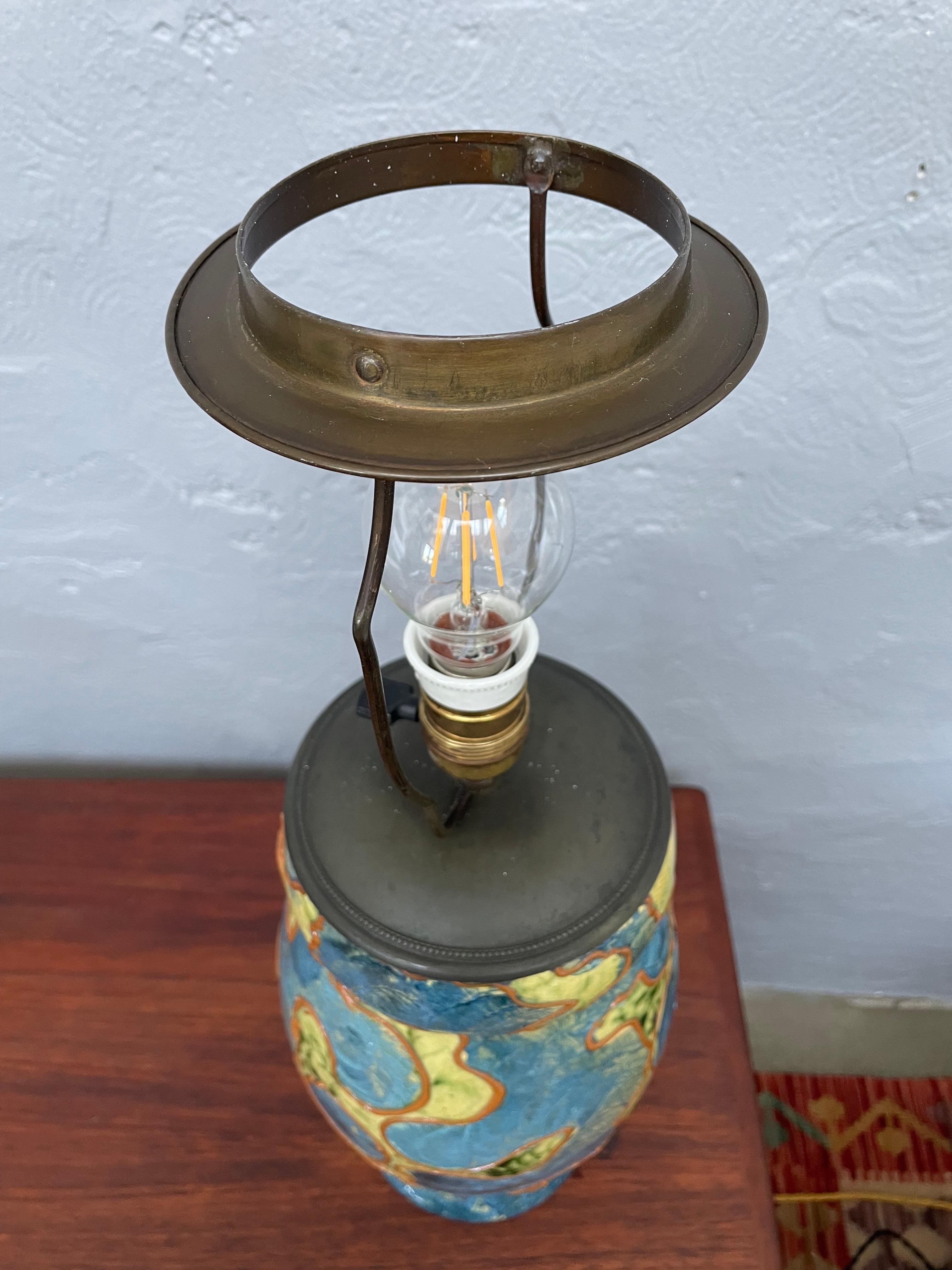 Danish Antique Michael Andersen & Son of Bornholm Painted Pottery Vase Table Lamp For Sale