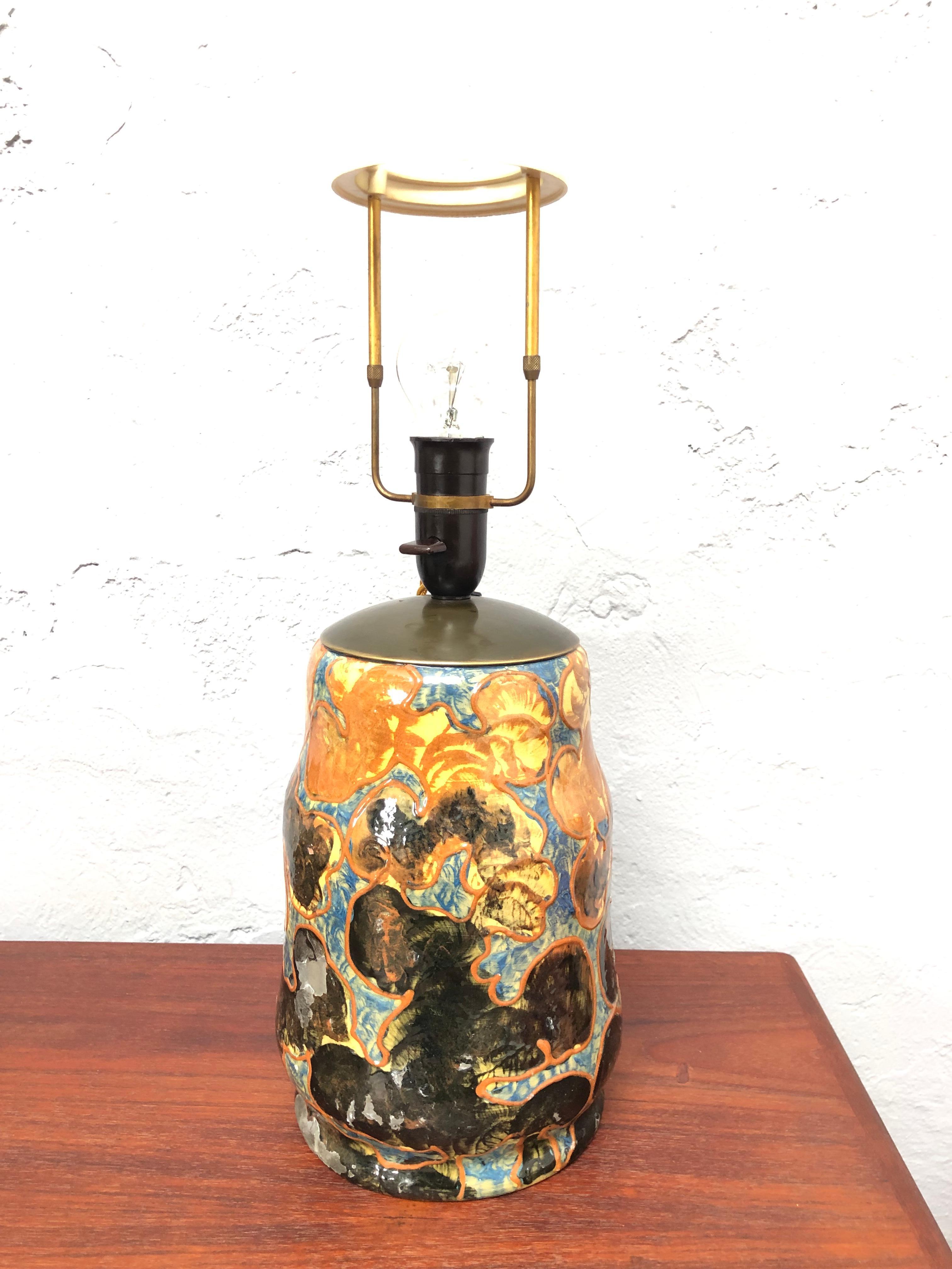 Art Deco Antique Michael Andersen & Son of Bornholm Painted Pottery Vase Table Lamp