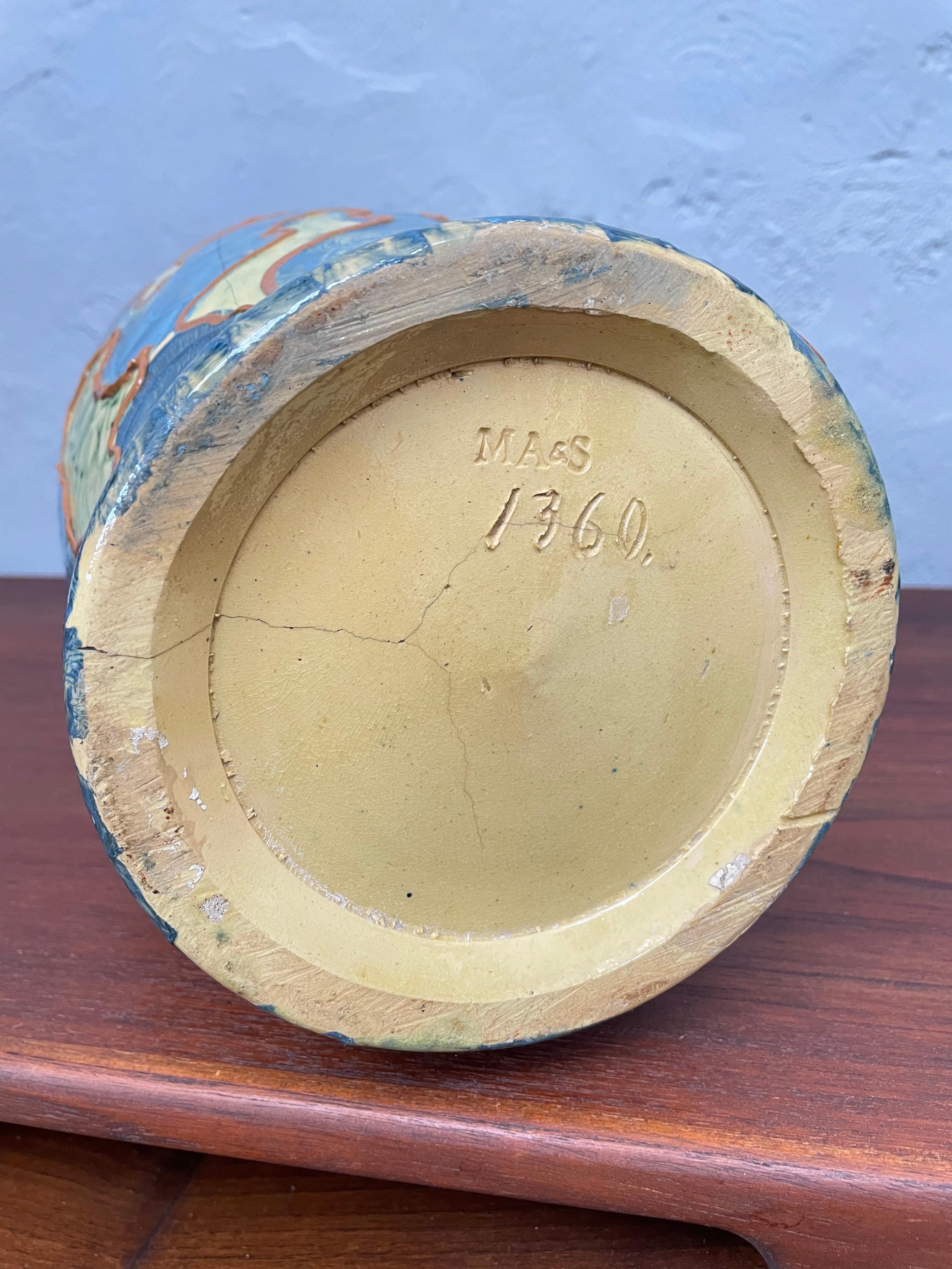 Antique Michael Andersen & Son of Bornholm Painted Pottery Vase Table Lamp In Good Condition For Sale In Søborg, DK