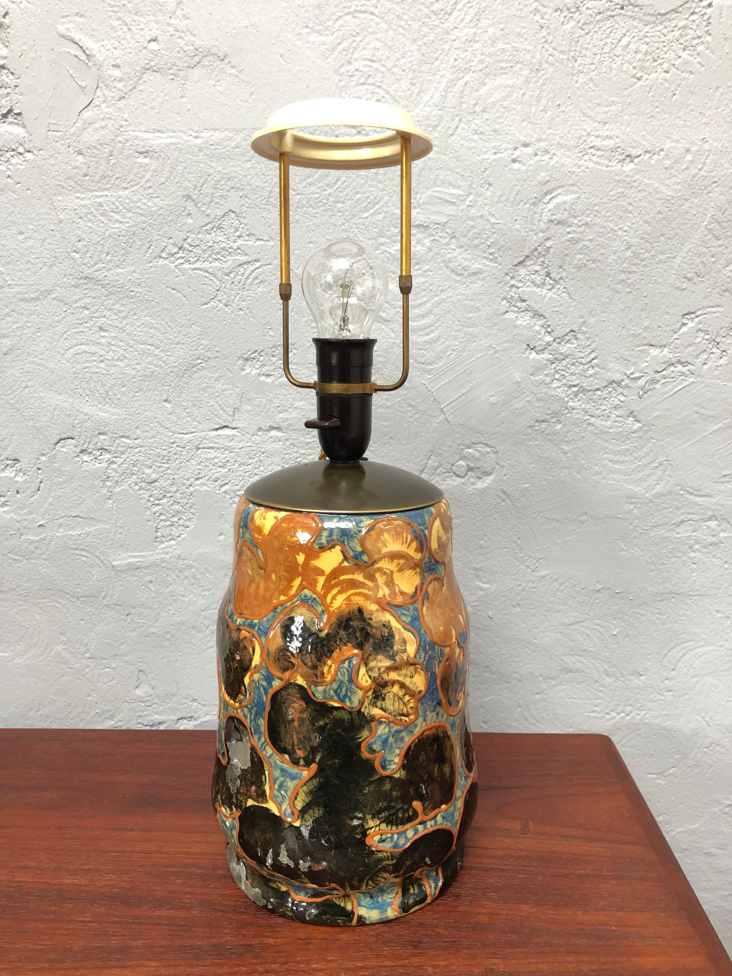 Hand-Crafted Antique Michael Andersen & Son of Bornholm Painted Pottery Vase Table Lamp