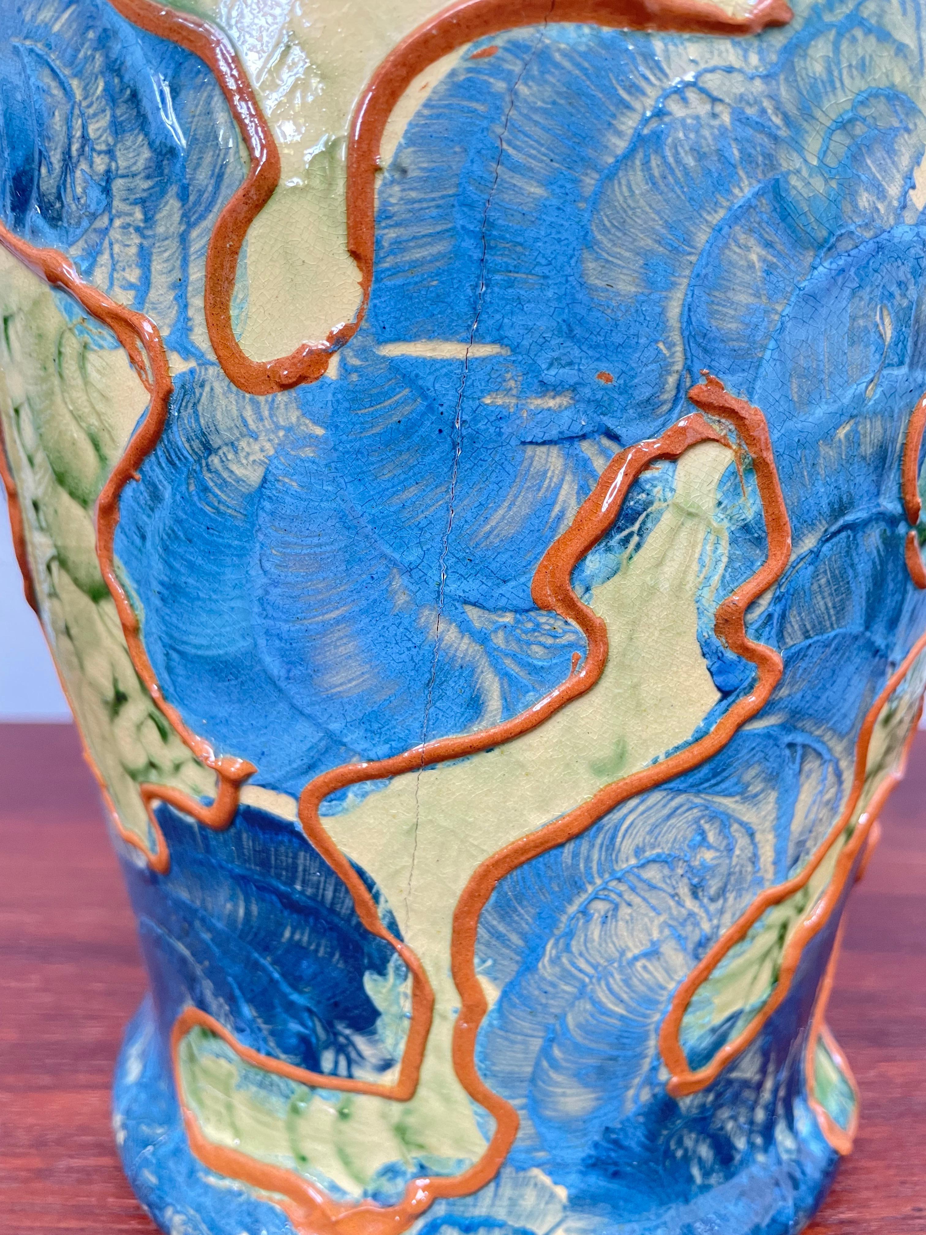 Early 20th Century Antique Michael Andersen & Son of Bornholm Painted Pottery Vase Table Lamp For Sale