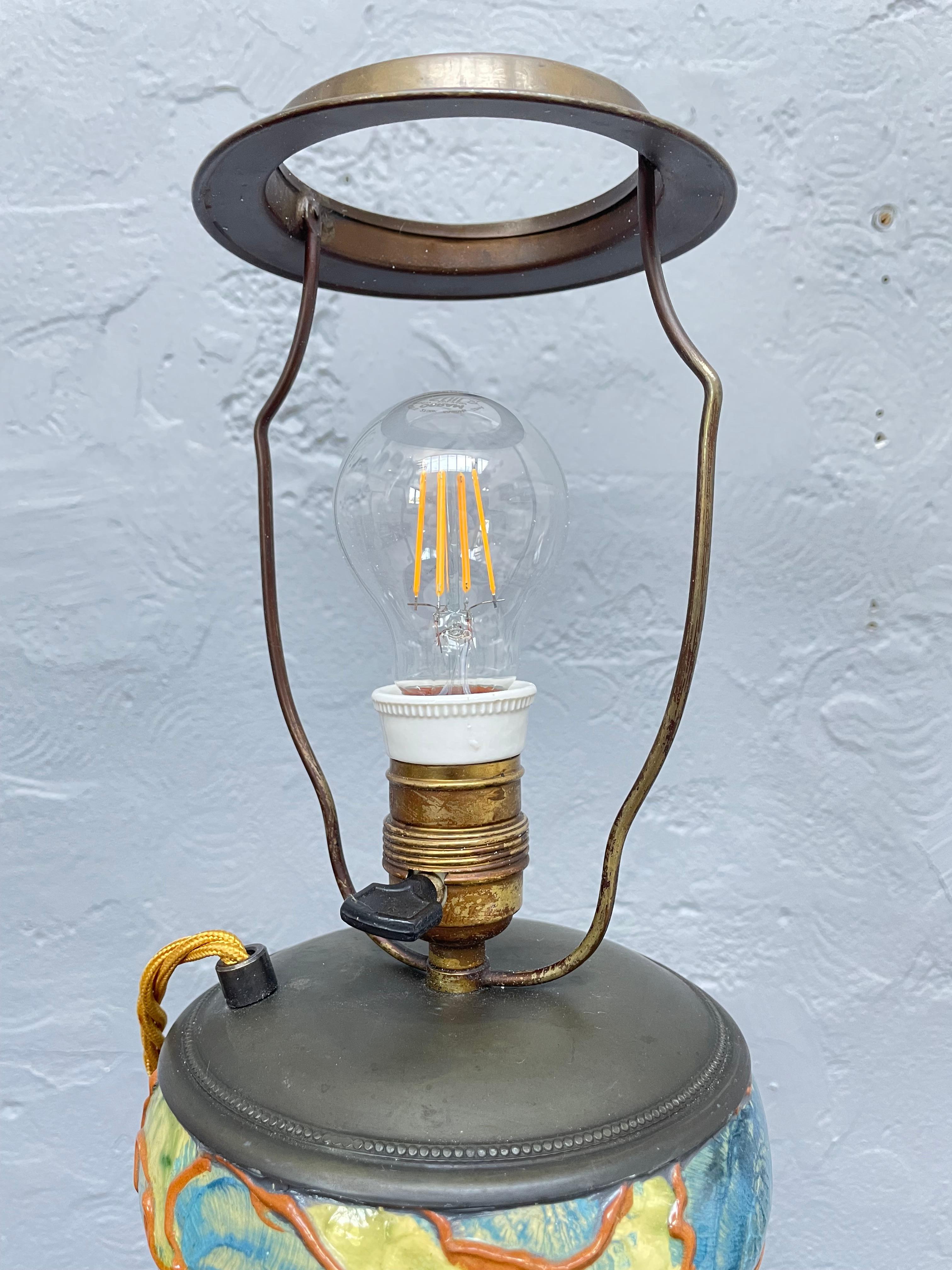 Antique Michael Andersen & Son of Bornholm Painted Pottery Vase Table Lamp For Sale 2