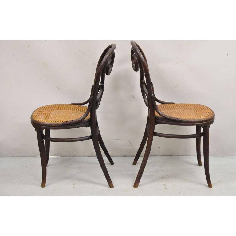 Ancienne paire de chaises de salle à manger de café Daum en bentwood et canne, Michael Thonet #4 en vente 5