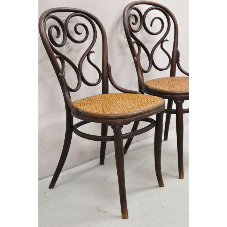 Ancienne paire de chaises de salle à manger de café Daum en bentwood et canne, Michael Thonet #4 en vente 6