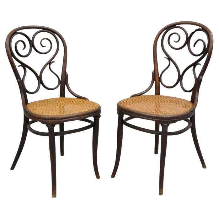 Ancienne paire de chaises de salle à manger de café Daum en bentwood et canne, Michael Thonet #4 en vente