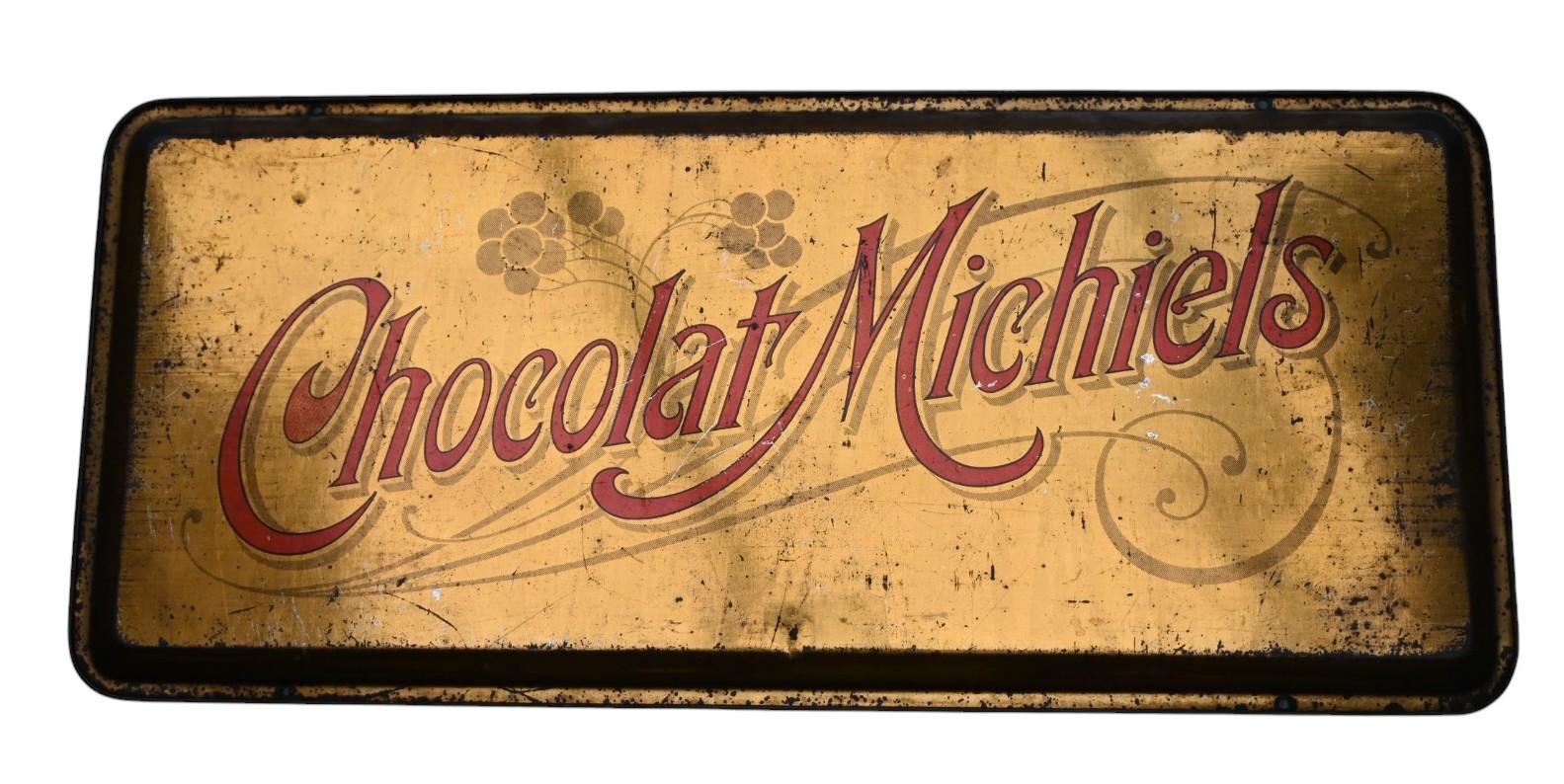 Metallo Antico vassoio di cioccolato Michiels - 1905 - 75 anni di indipendenza belga in vendita