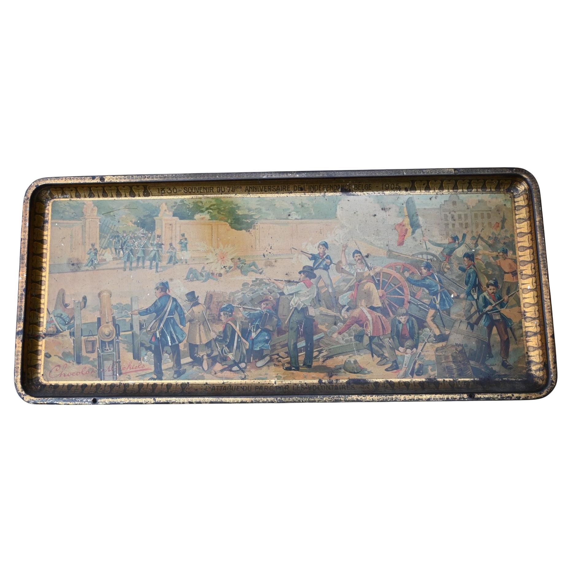 Antique Michiels chocolate tray - 1905 - 75 years of Belgian independence