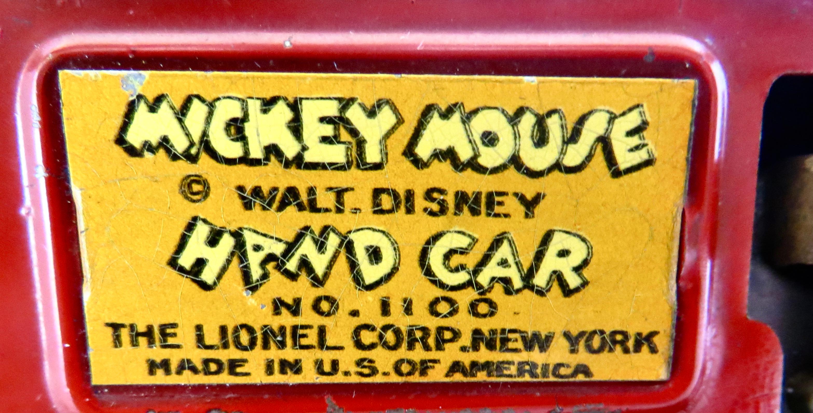 Antique Mickey Mouse & Minnie Mouse Train Hand Car by Disney & Lionel Circa 1934 For Sale 3