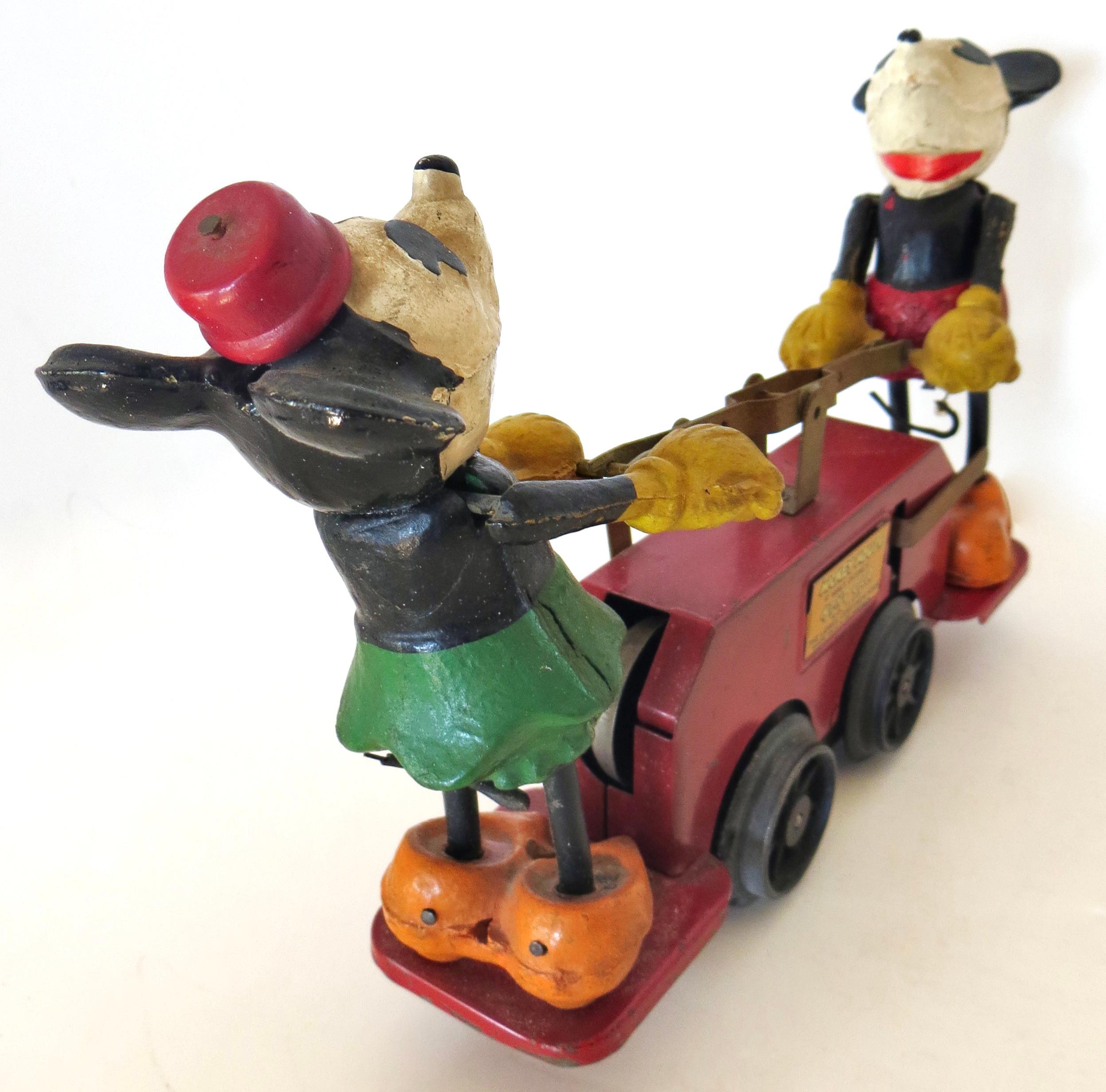 Hand-Crafted Antique Mickey Mouse & Minnie Mouse Train Hand Car by Disney & Lionel Circa 1934 For Sale