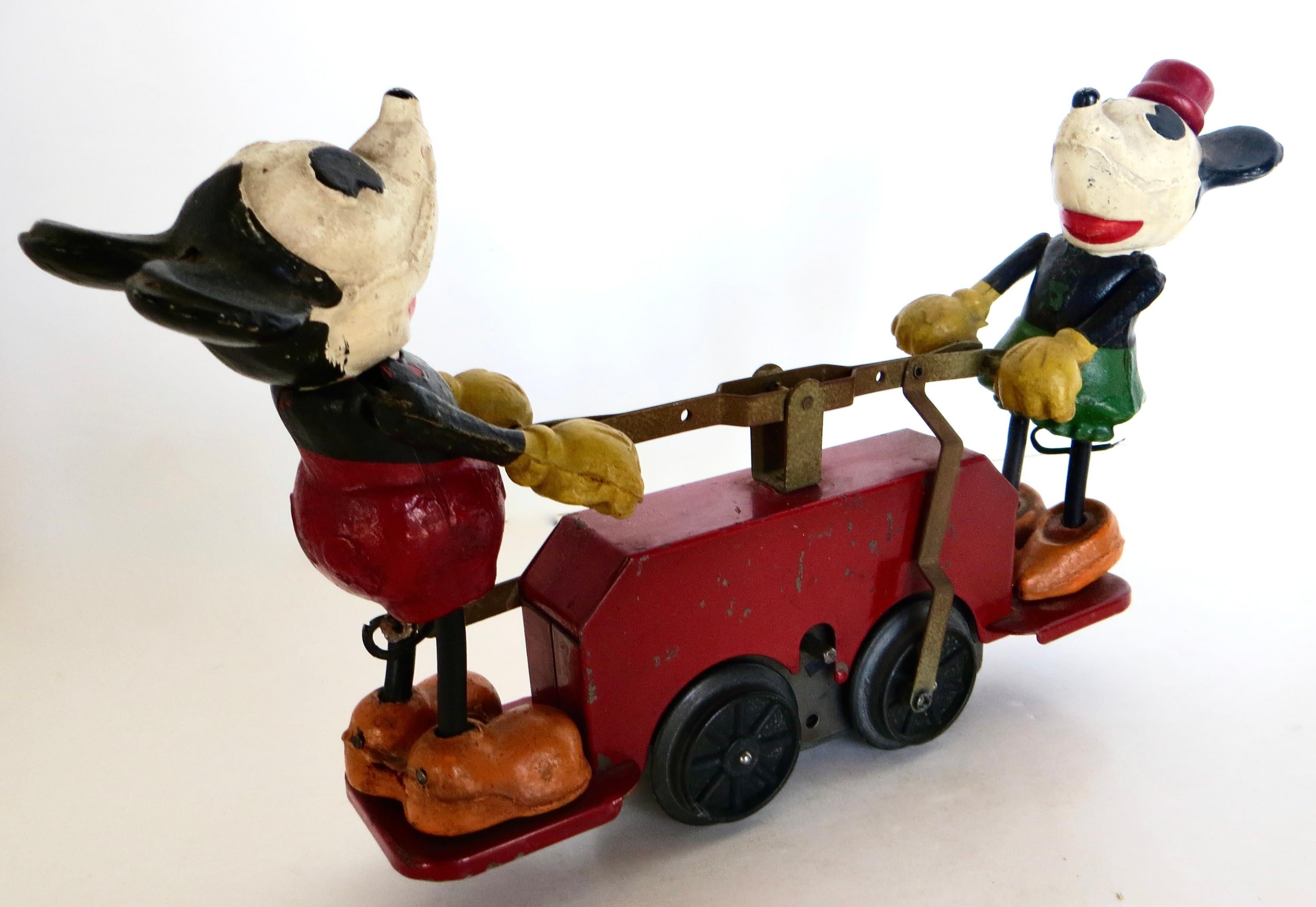 Mid-20th Century Antique Mickey Mouse & Minnie Mouse Train Hand Car by Disney & Lionel Circa 1934 For Sale