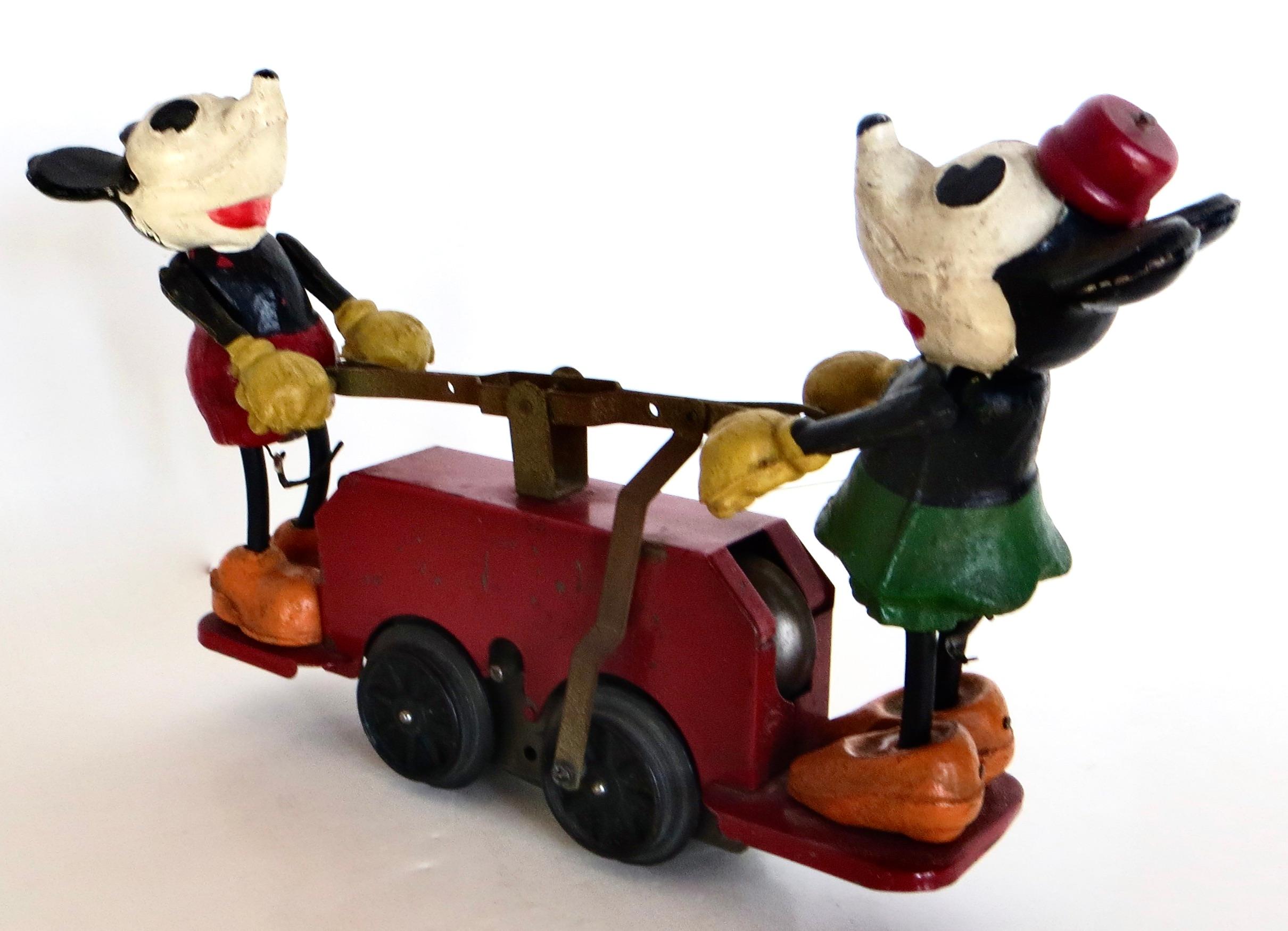 Metal Antique Mickey Mouse & Minnie Mouse Train Hand Car by Disney & Lionel Circa 1934 For Sale