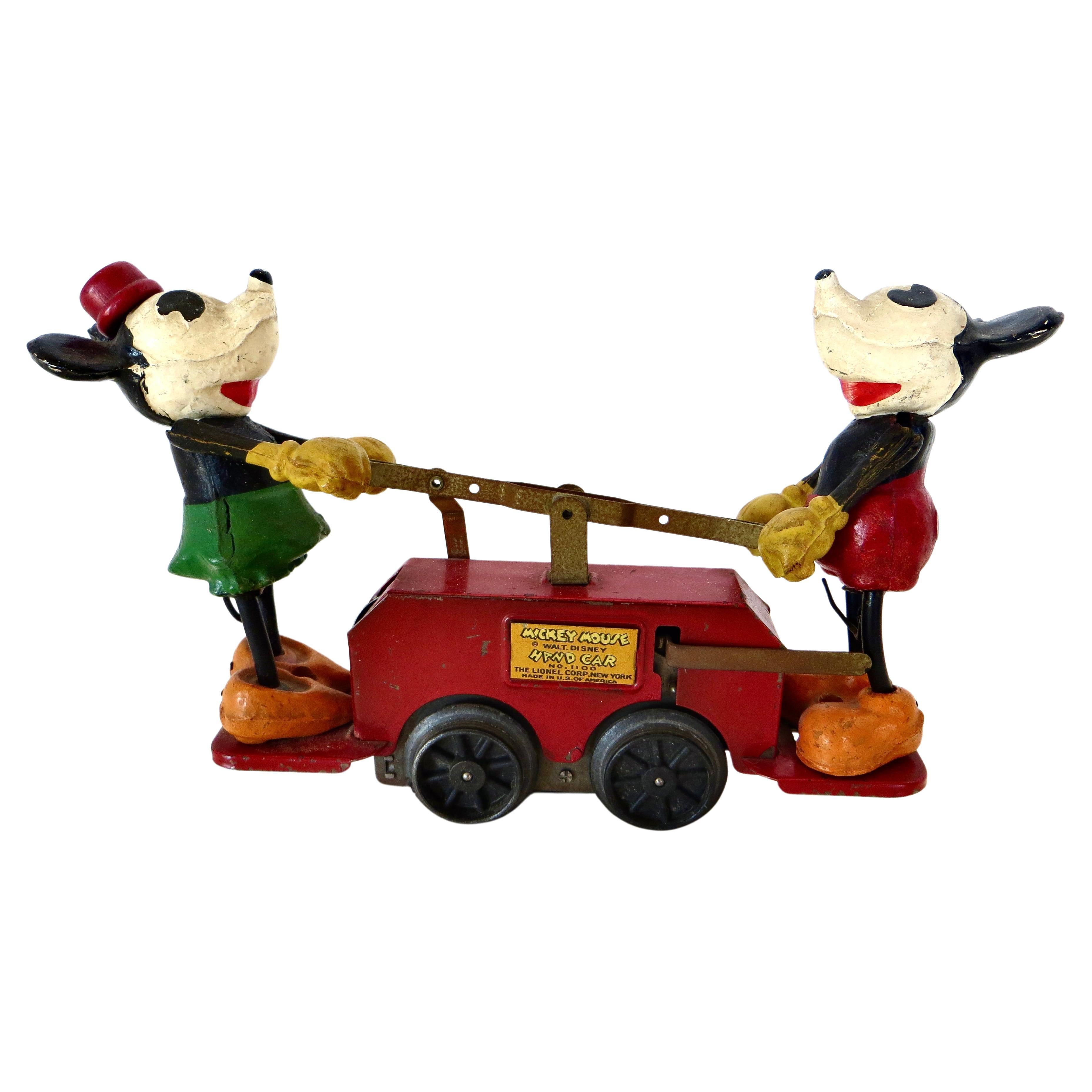 Antique Mickey Mouse & Minnie Mouse Train Hand Car by Disney & Lionel Circa 1934 For Sale