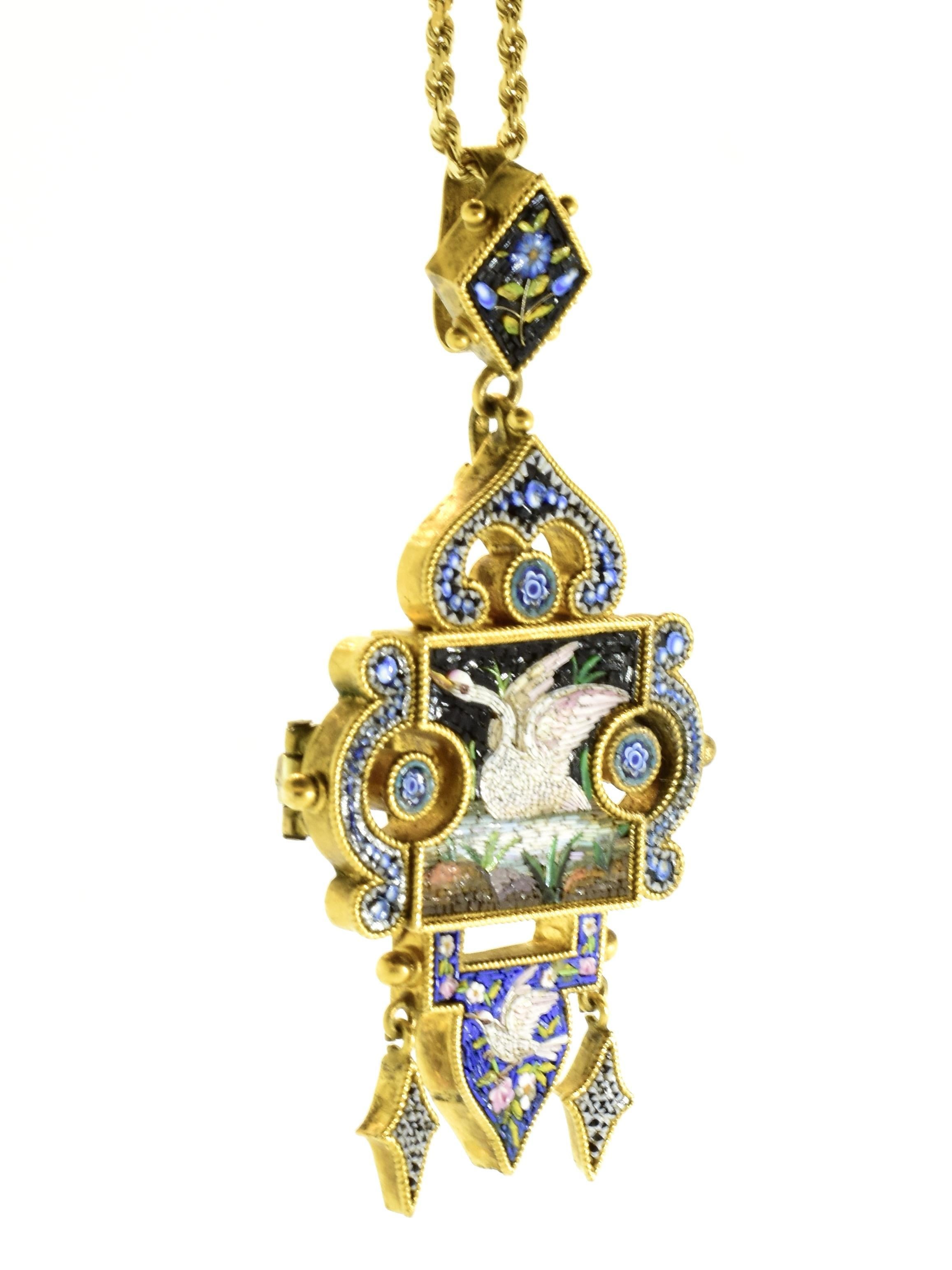 Antique Micro Mosaic 18K Pendant and Brooch, c. 1880 1