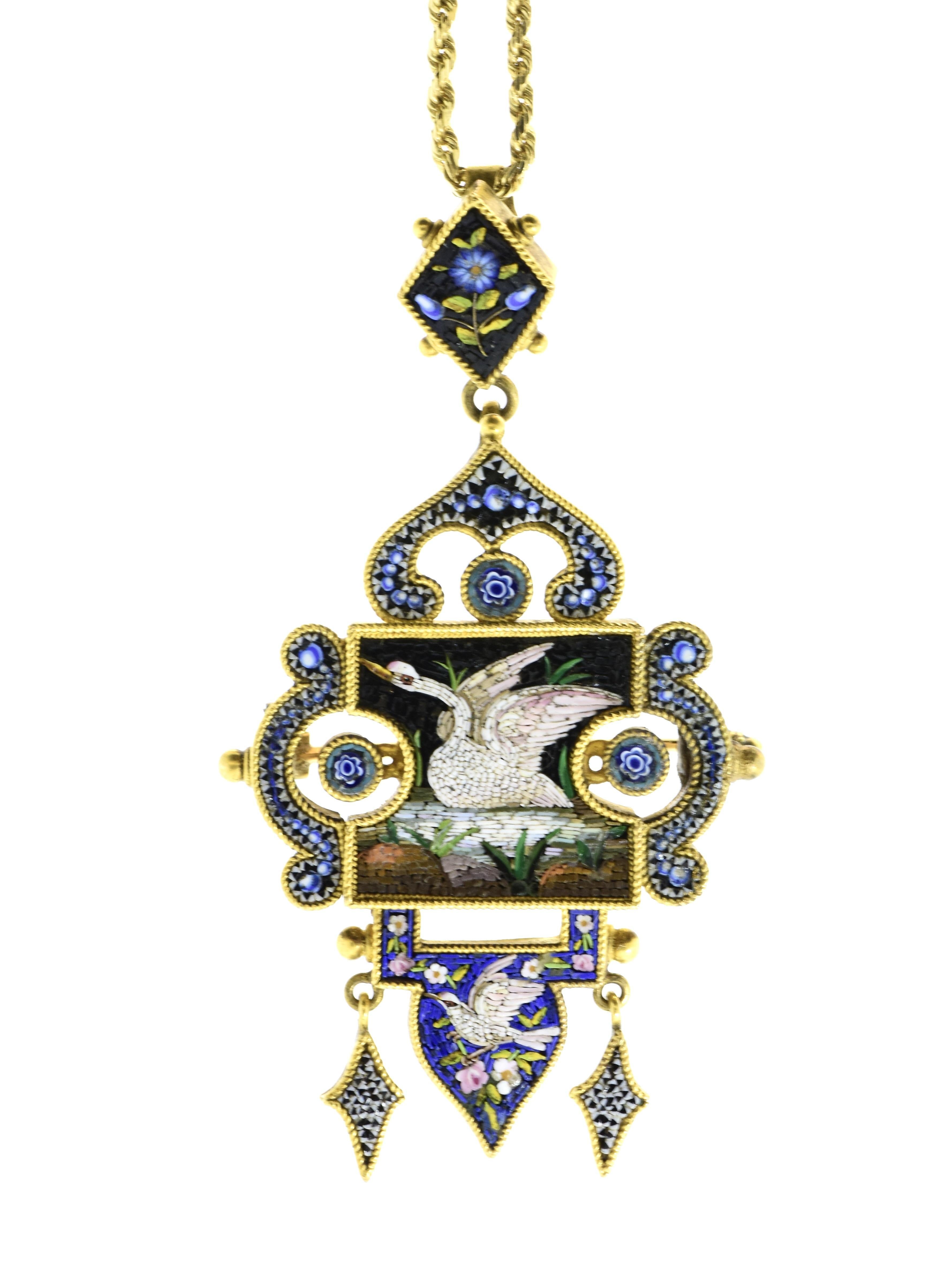 Antique Micro Mosaic 18K Pendant and Brooch, c. 1880 For Sale 2
