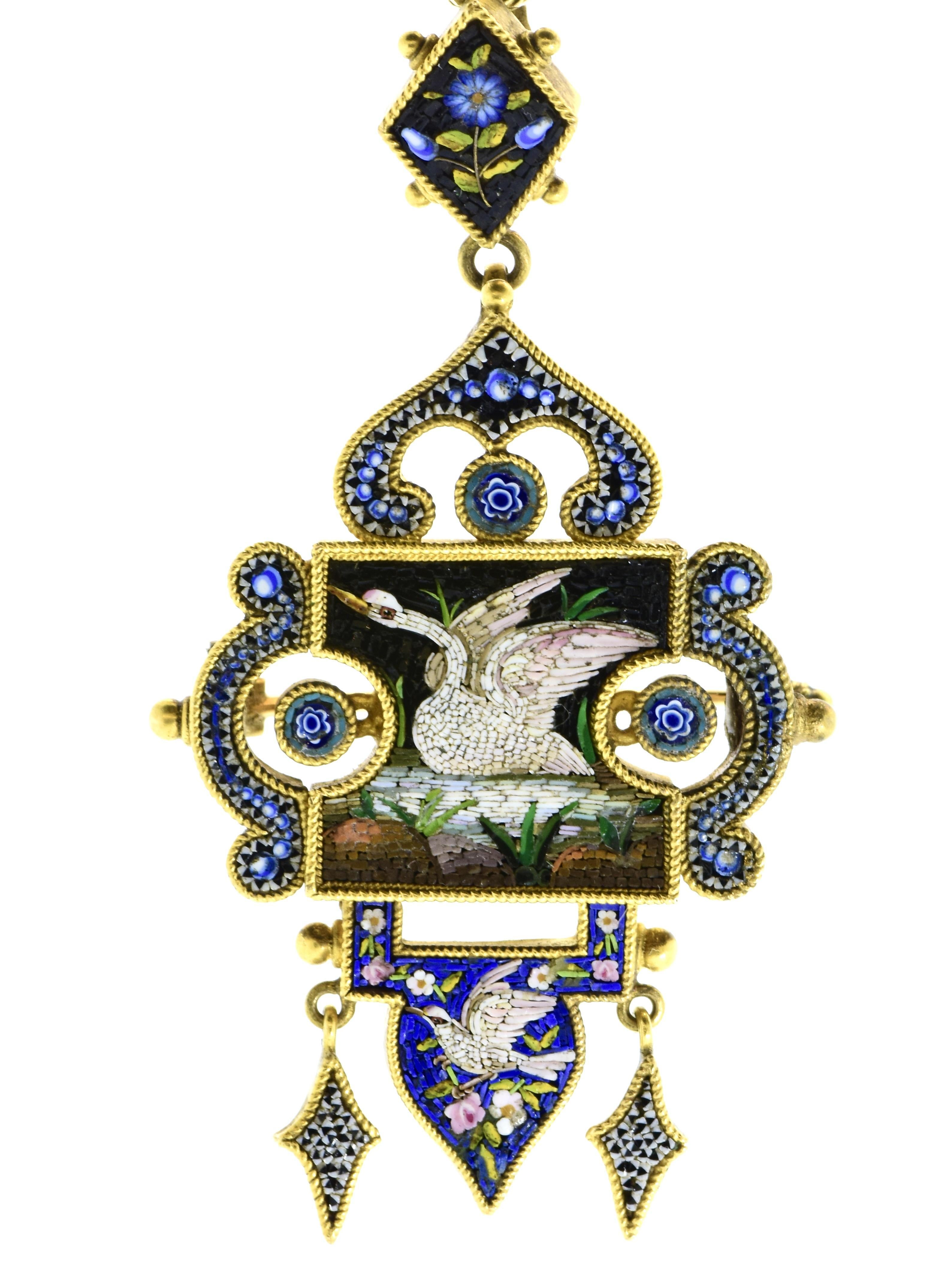 Antique Micro Mosaic 18K Pendant and Brooch, c. 1880 For Sale 3