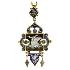 Pendentif et broche anciens en micro-mosaïque 18 carats, c. 1880