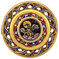 Antique Micro Mosaic Brooch Vatican 18 Karat Halo Eagle Holding a Ring