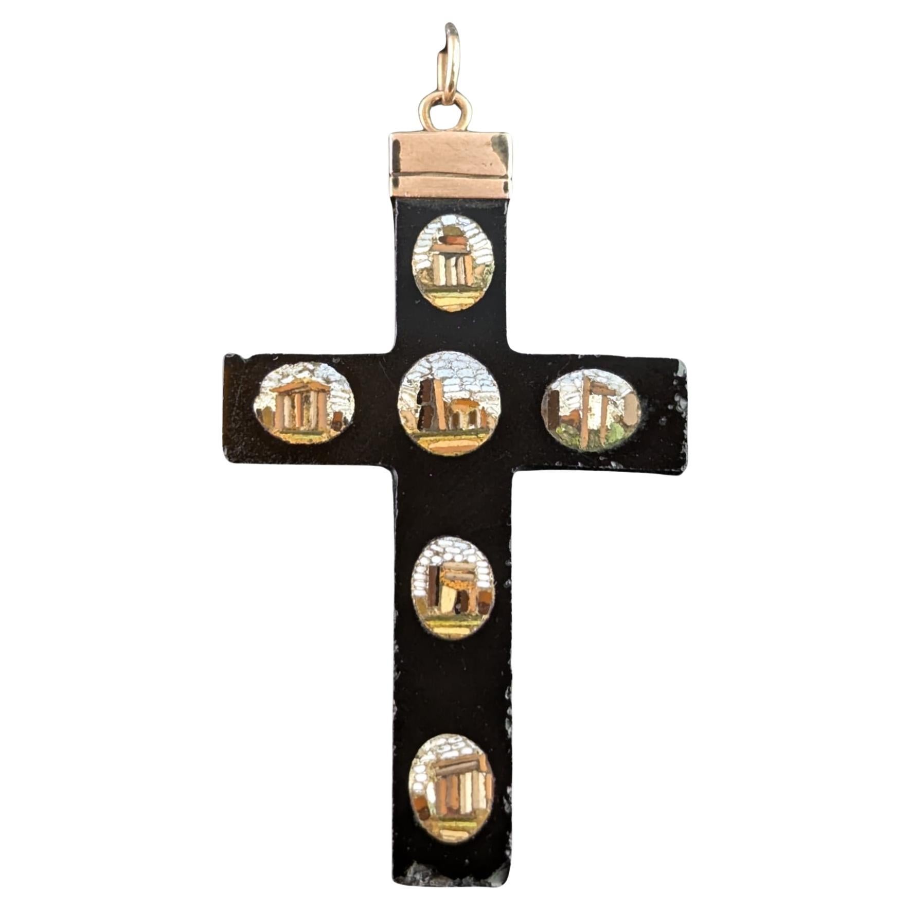 Antique Micro Mosaic cross pendant, Grand Tour