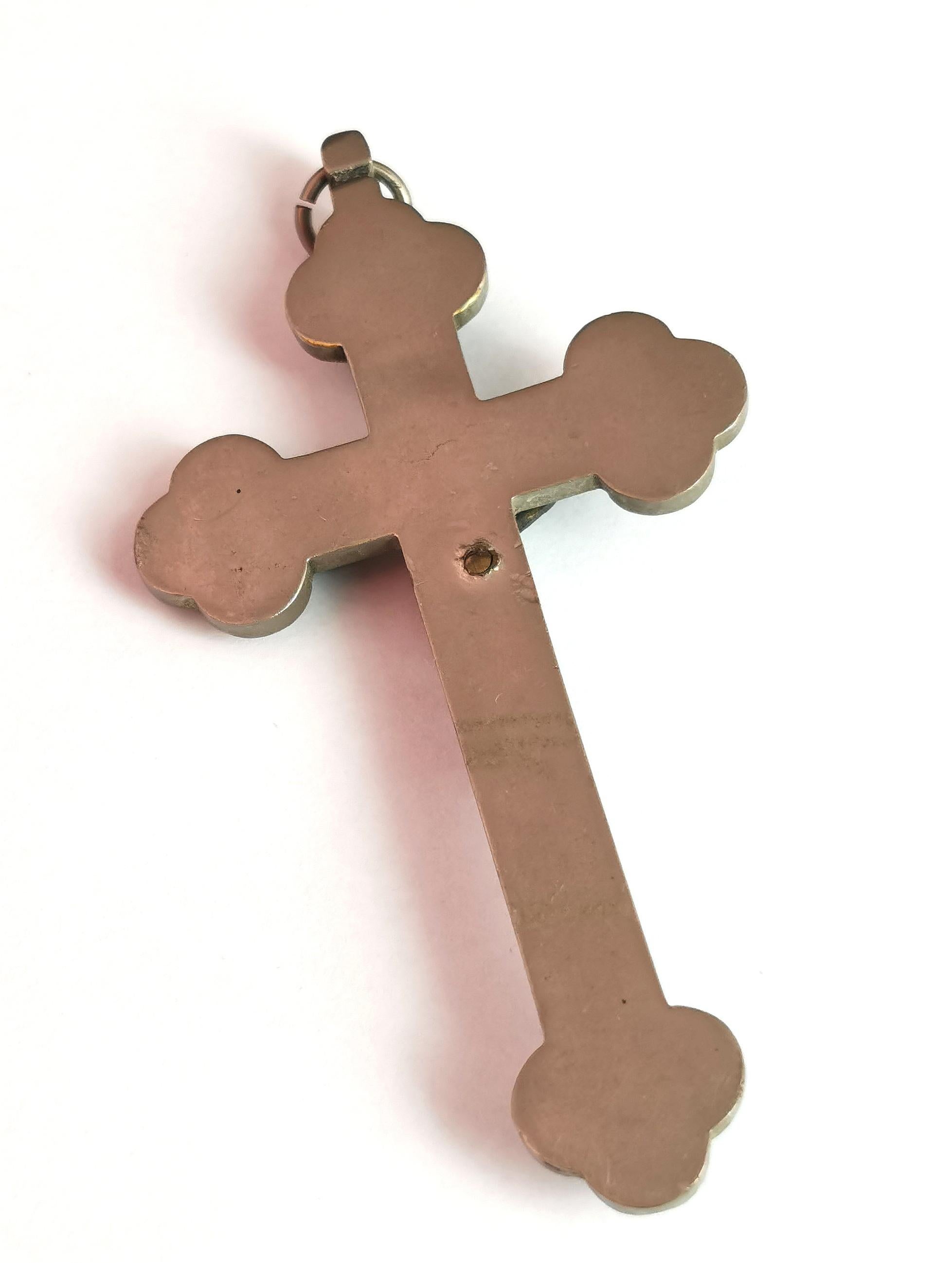Antique Micro mosaic crucifix pendant, Italian Cross, large 2