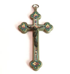 Antique Micro mosaic crucifix pendant, Italian Cross, large