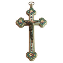 Antique Micro mosaic crucifix pendant, Italian Cross, large 