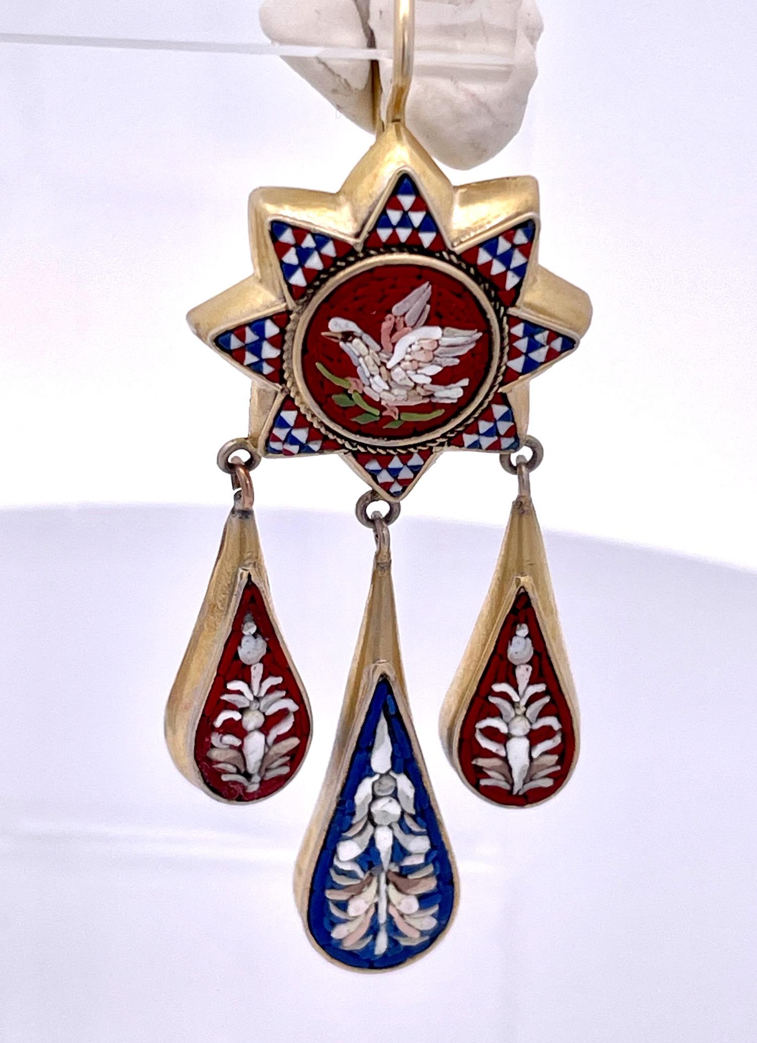 Antique Micro Mosaic Drop Earrings 1880's For Sale 4