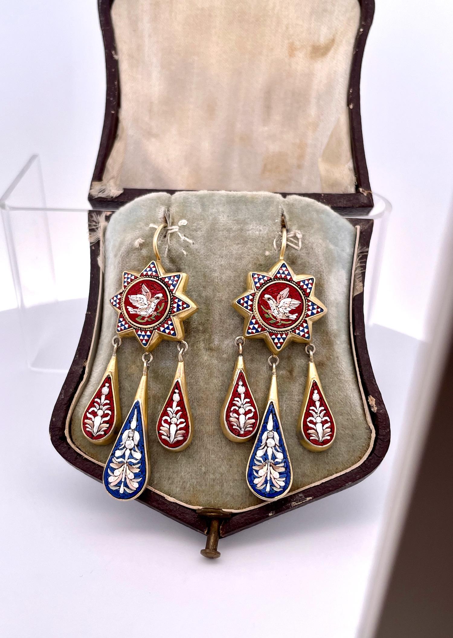 Antique Micro Mosaic Drop Earrings 1880's For Sale 5