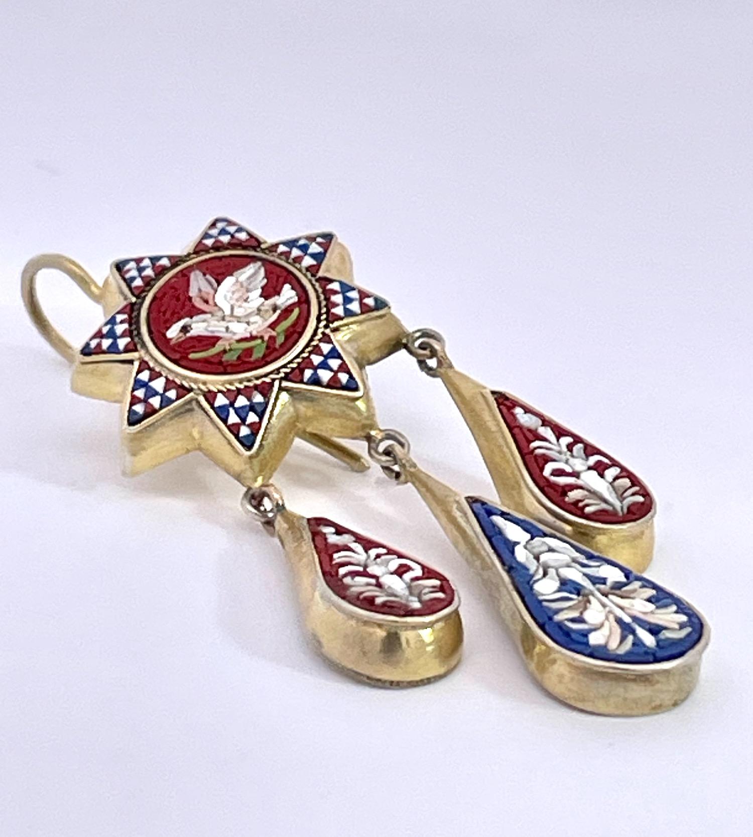 Antique Micro Mosaic Drop Earrings 1880's For Sale 6