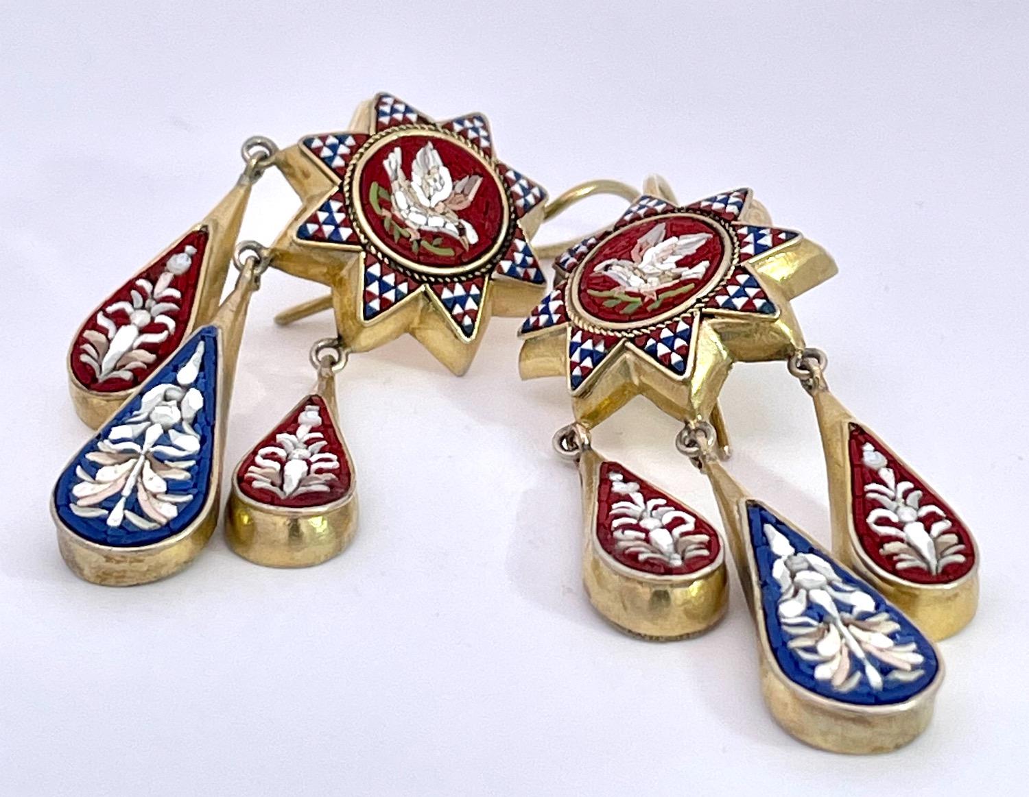 Antique Micro Mosaic Drop Earrings 1880's For Sale 7