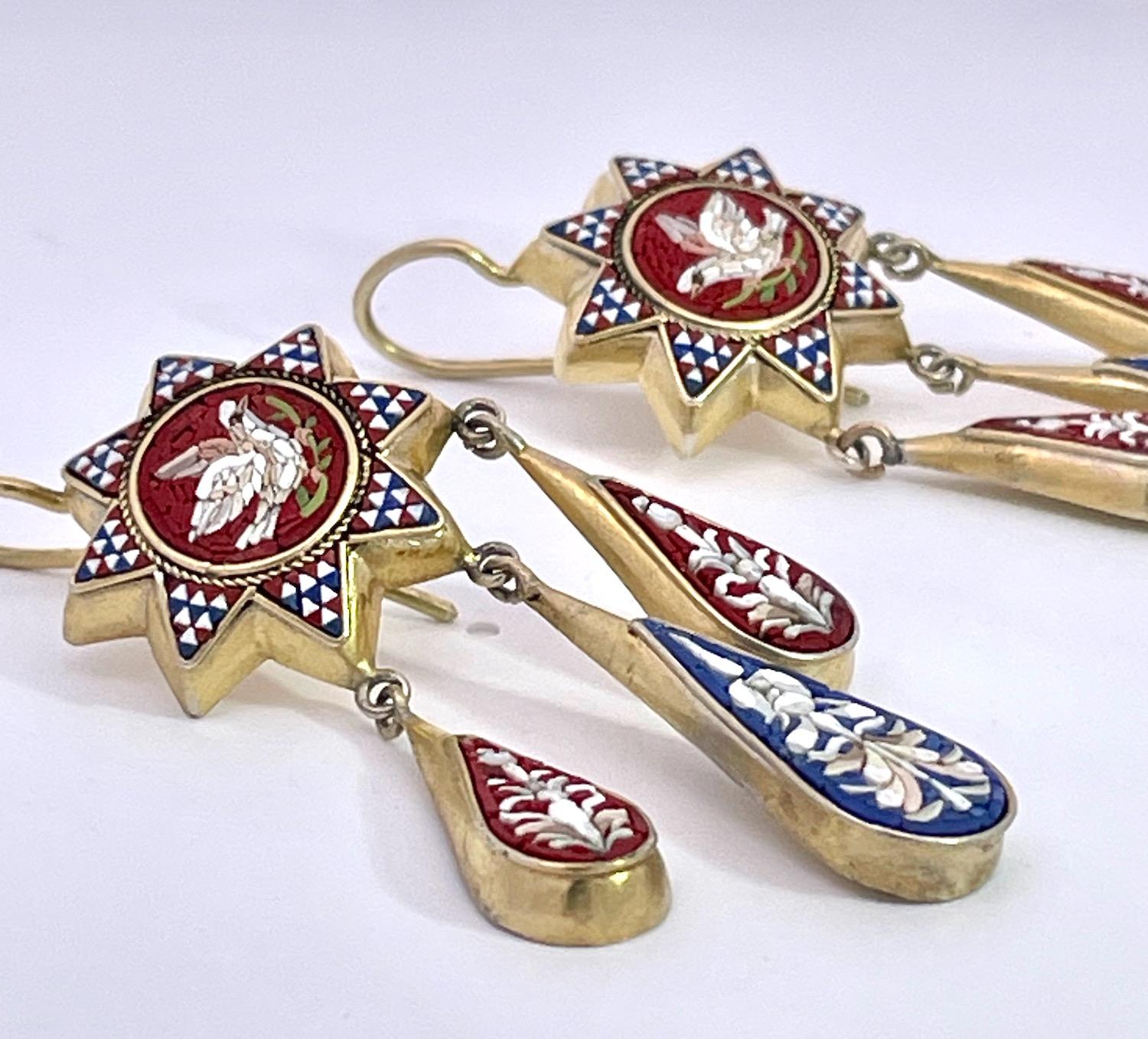 Antique Micro Mosaic Drop Earrings 1880's In Good Condition For Sale In North Hollywood, CA